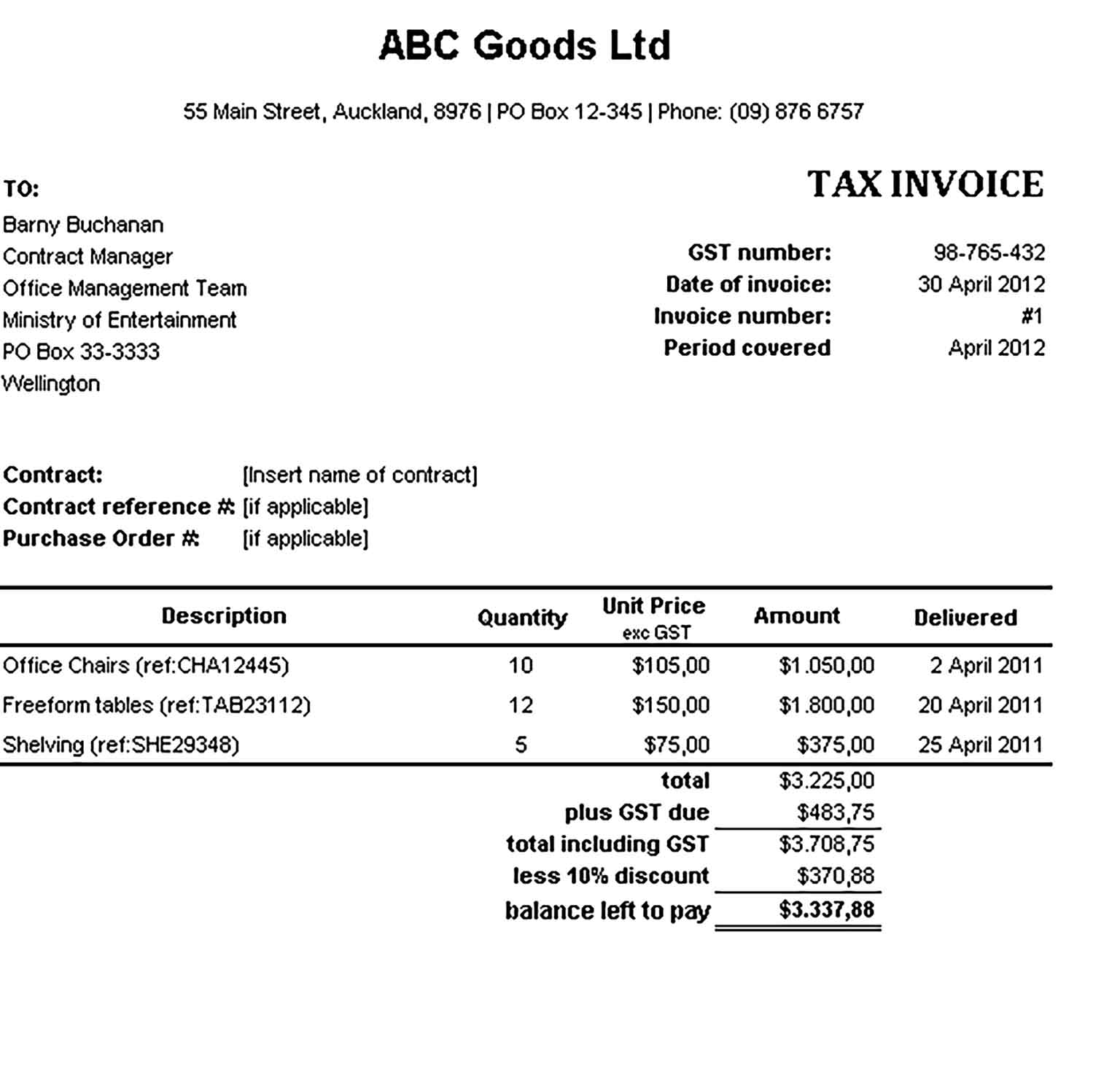 Sample Templates Commercial Tax Invoice Excel