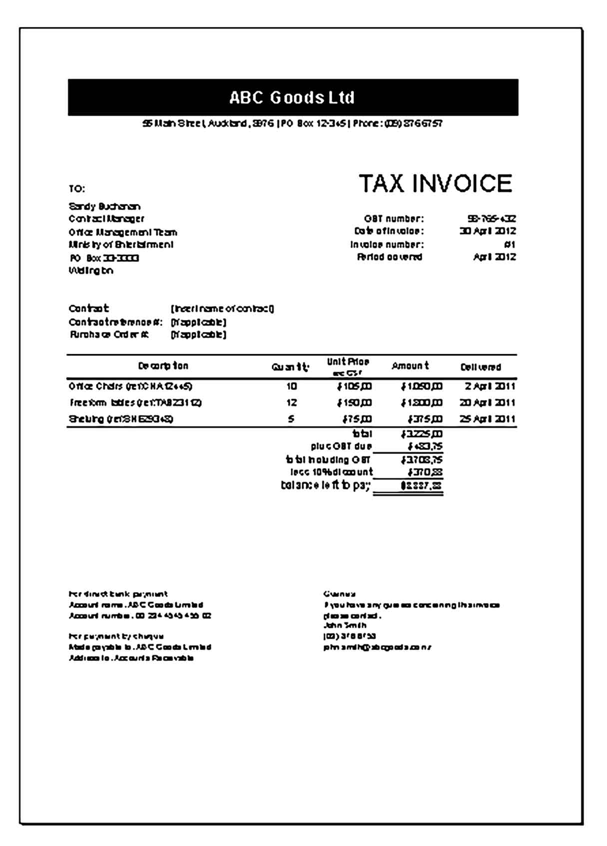 Sample Templates Company Goods Moving Invoice
