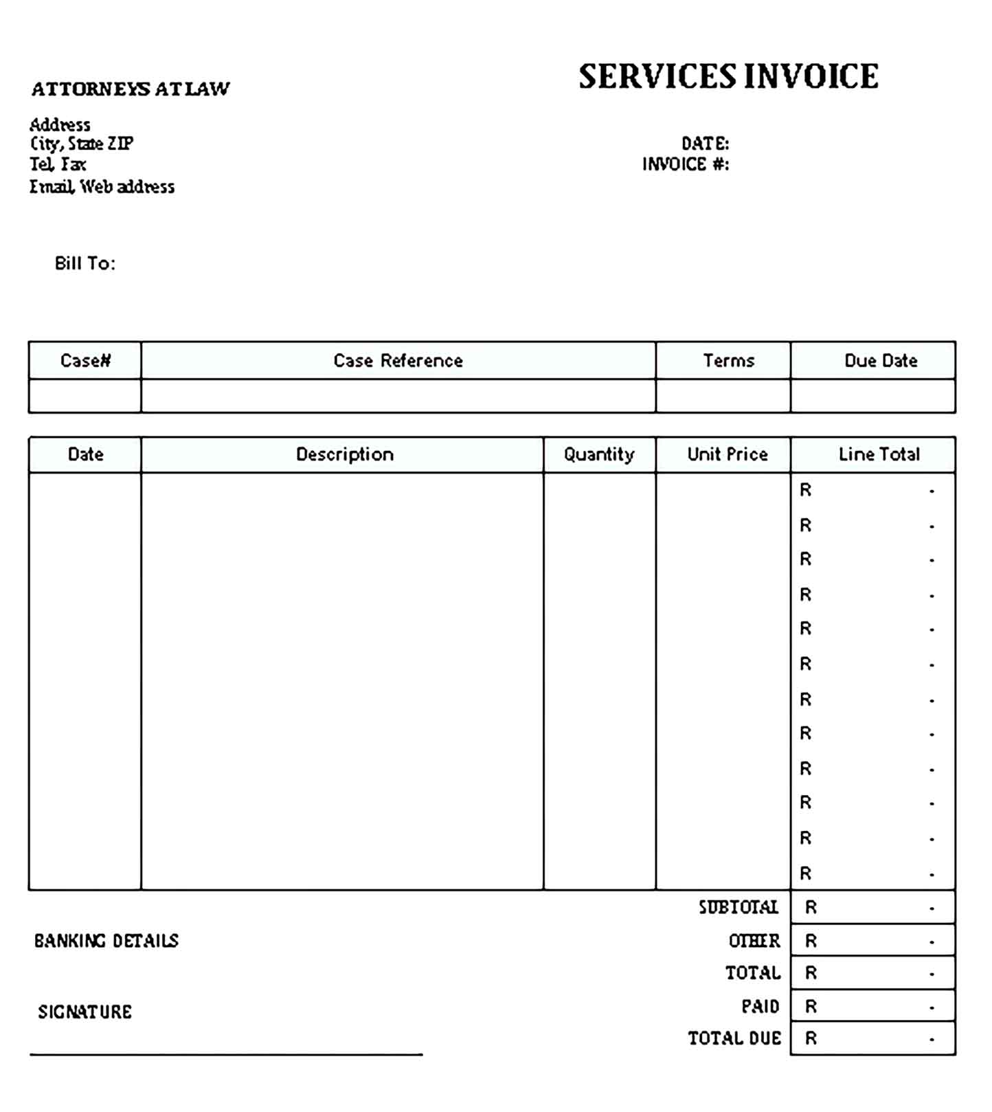 Sample Templates Invoice for Legal Services