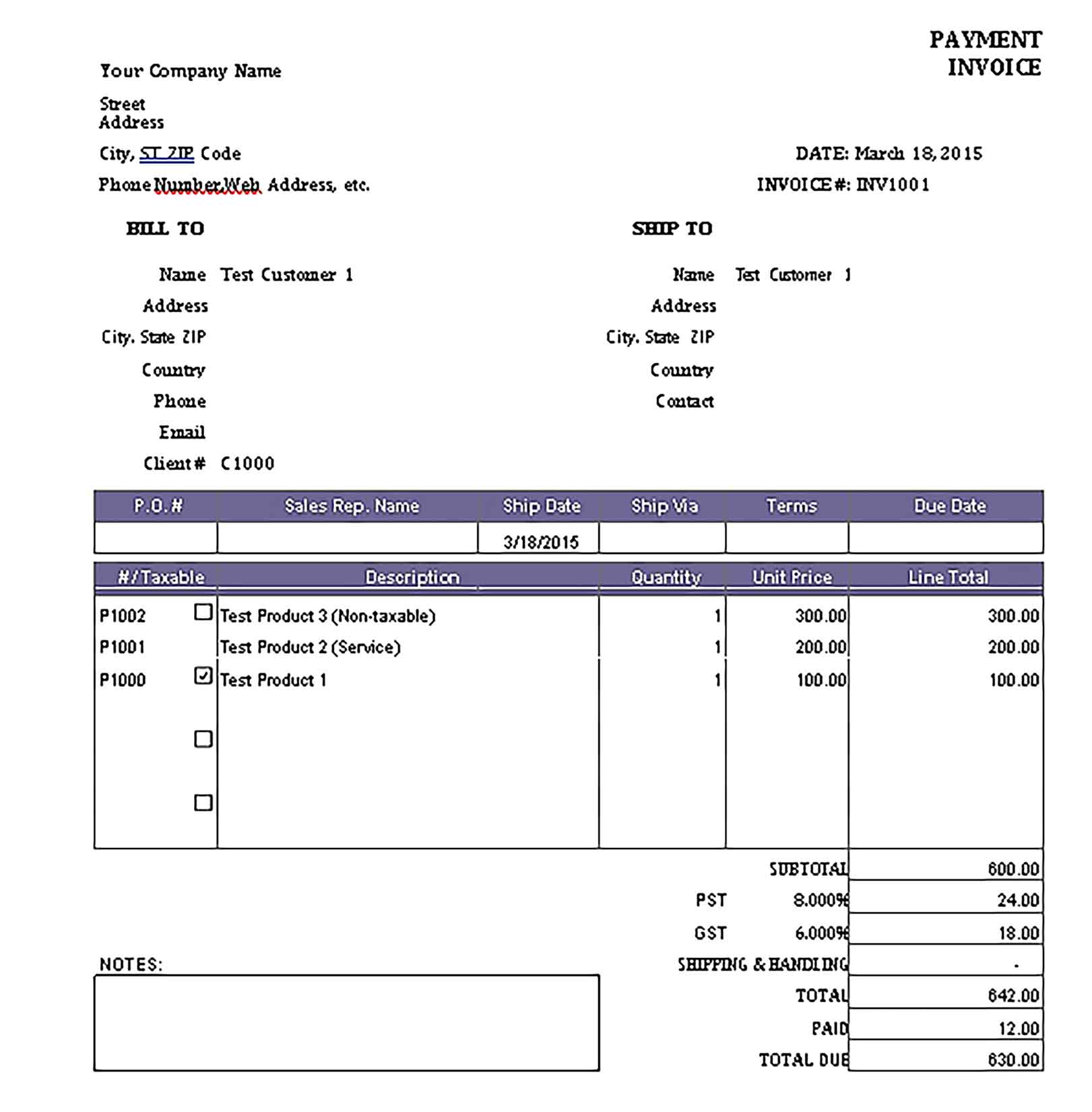 Sample Templates Partial Payment Invoice