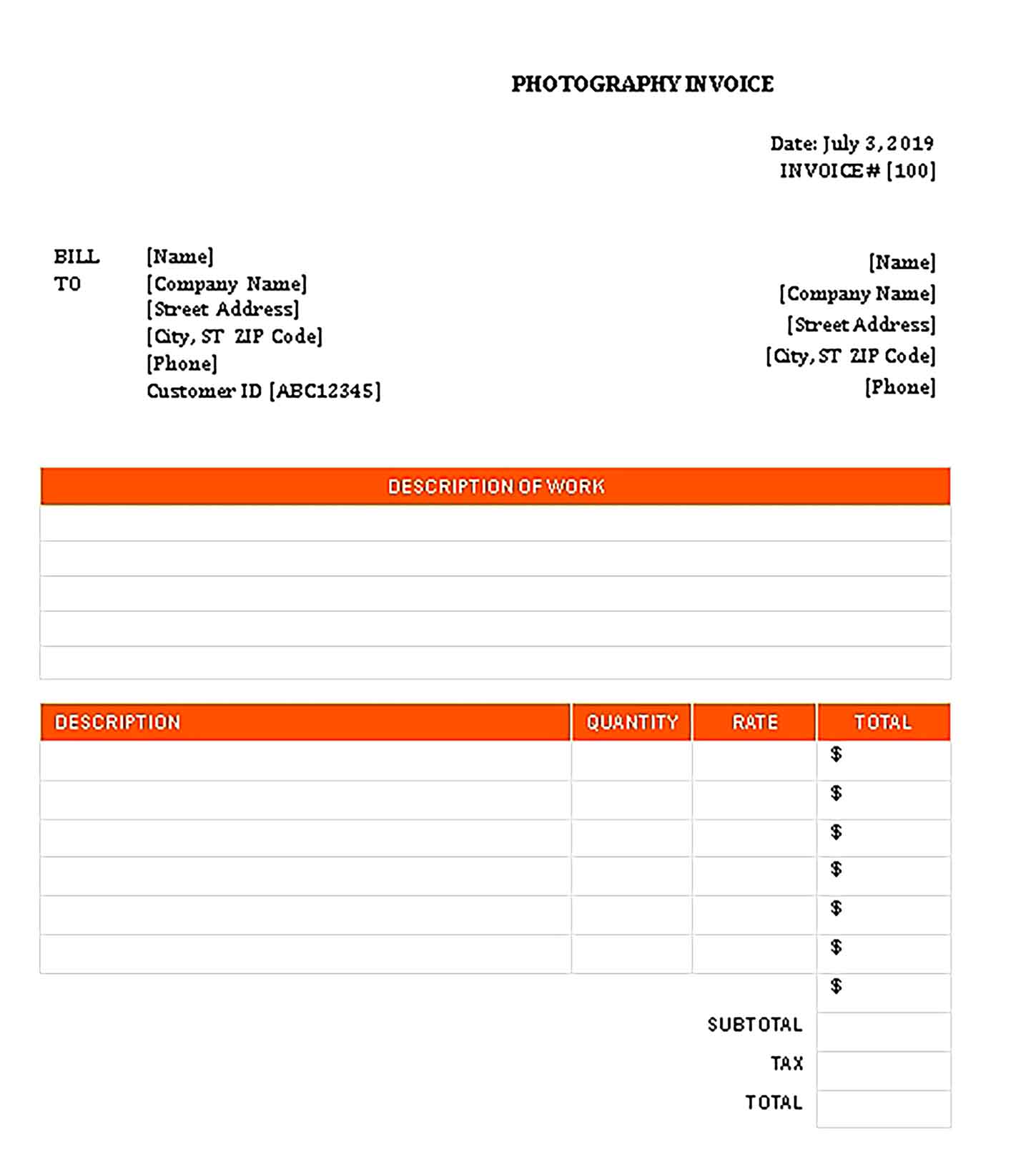 Sample Templates Photography Invoice 001