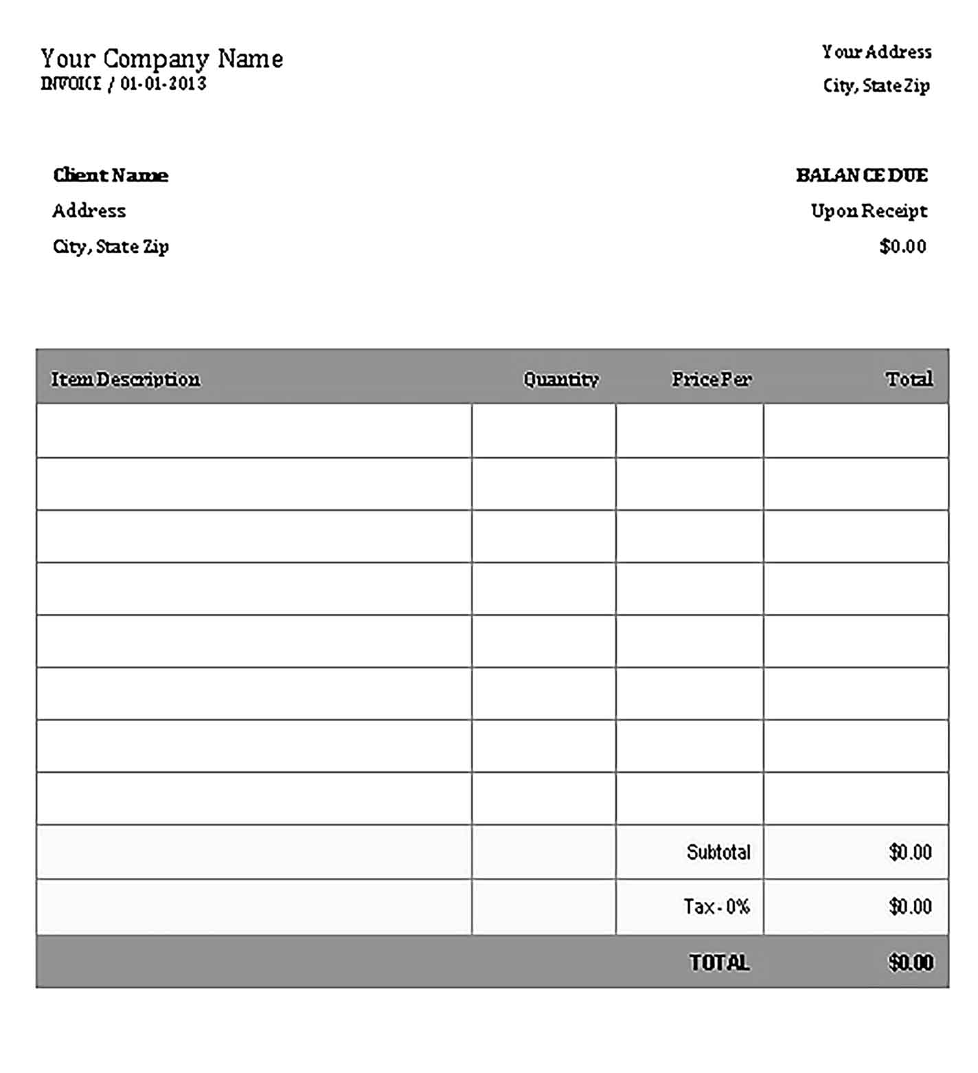 Sample Templates Purchase Invoice