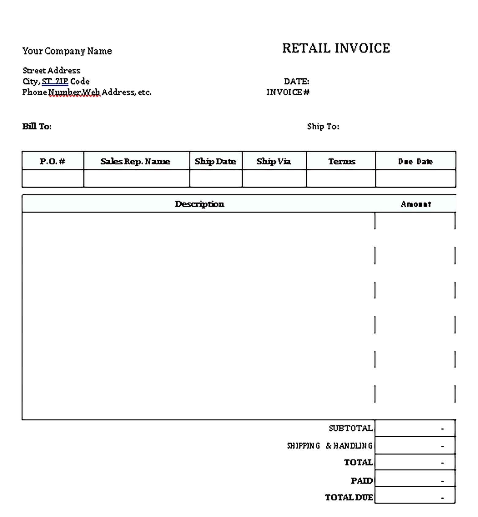 Sample Templates Reatial Invoice