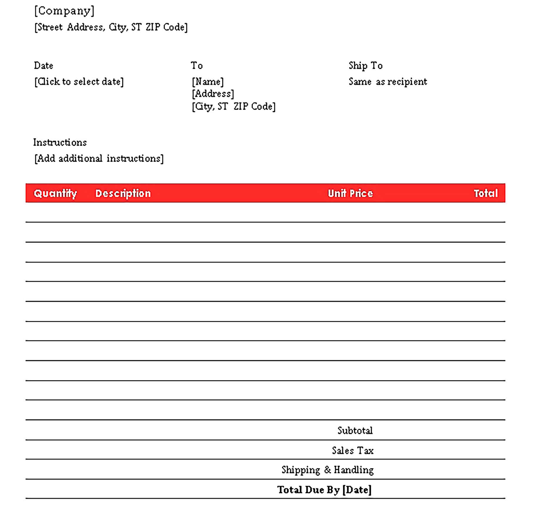 Sample Templates Self Employed Contractor Invoice
