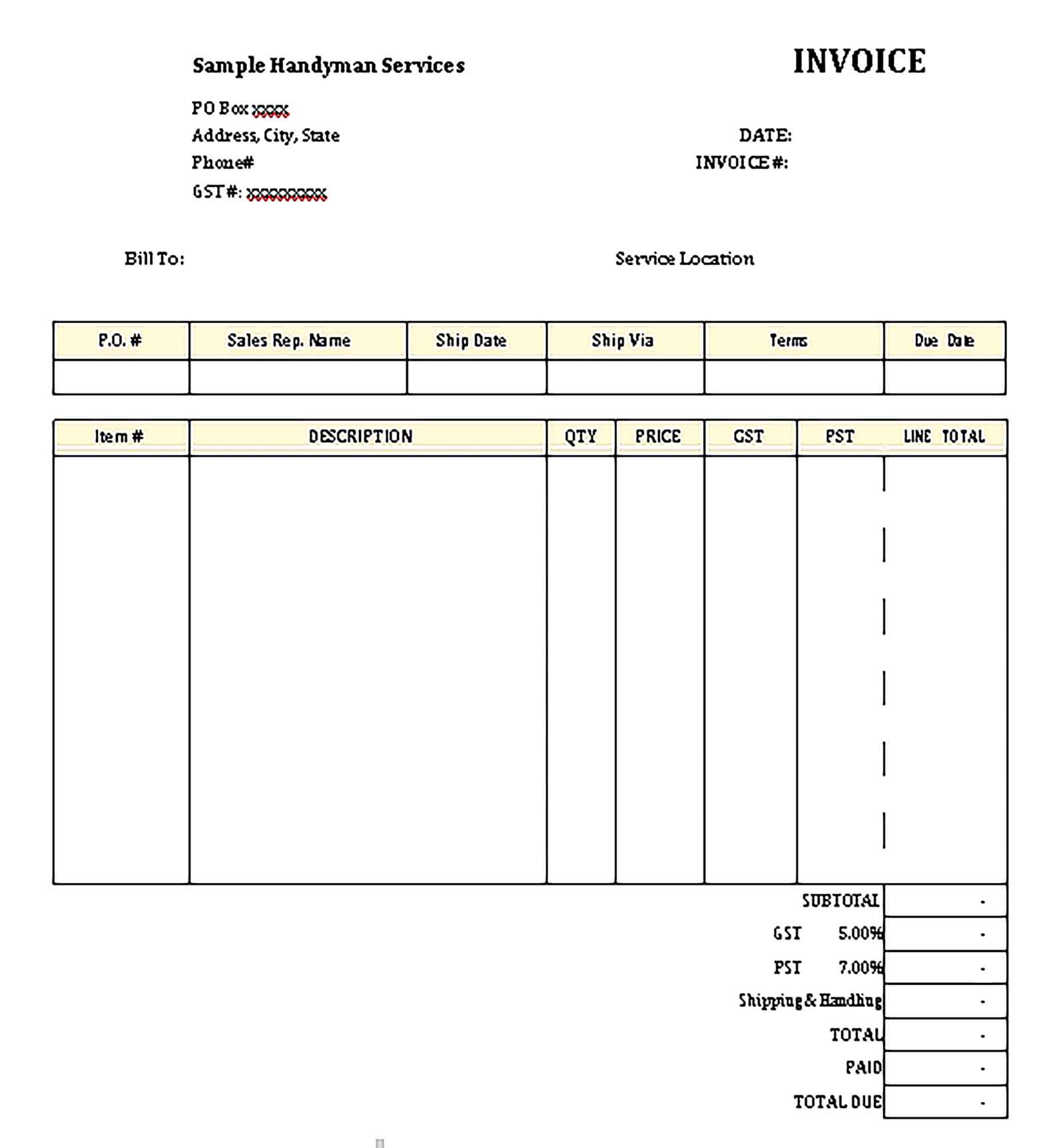 Sample Templates Service Invoice 1