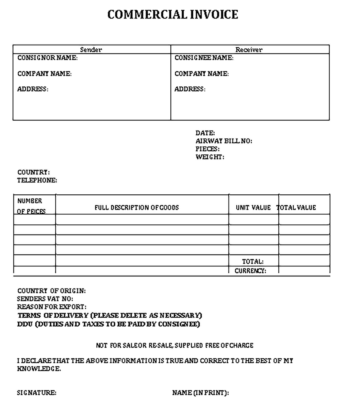 Sample Templates Simple Commercial Invoice