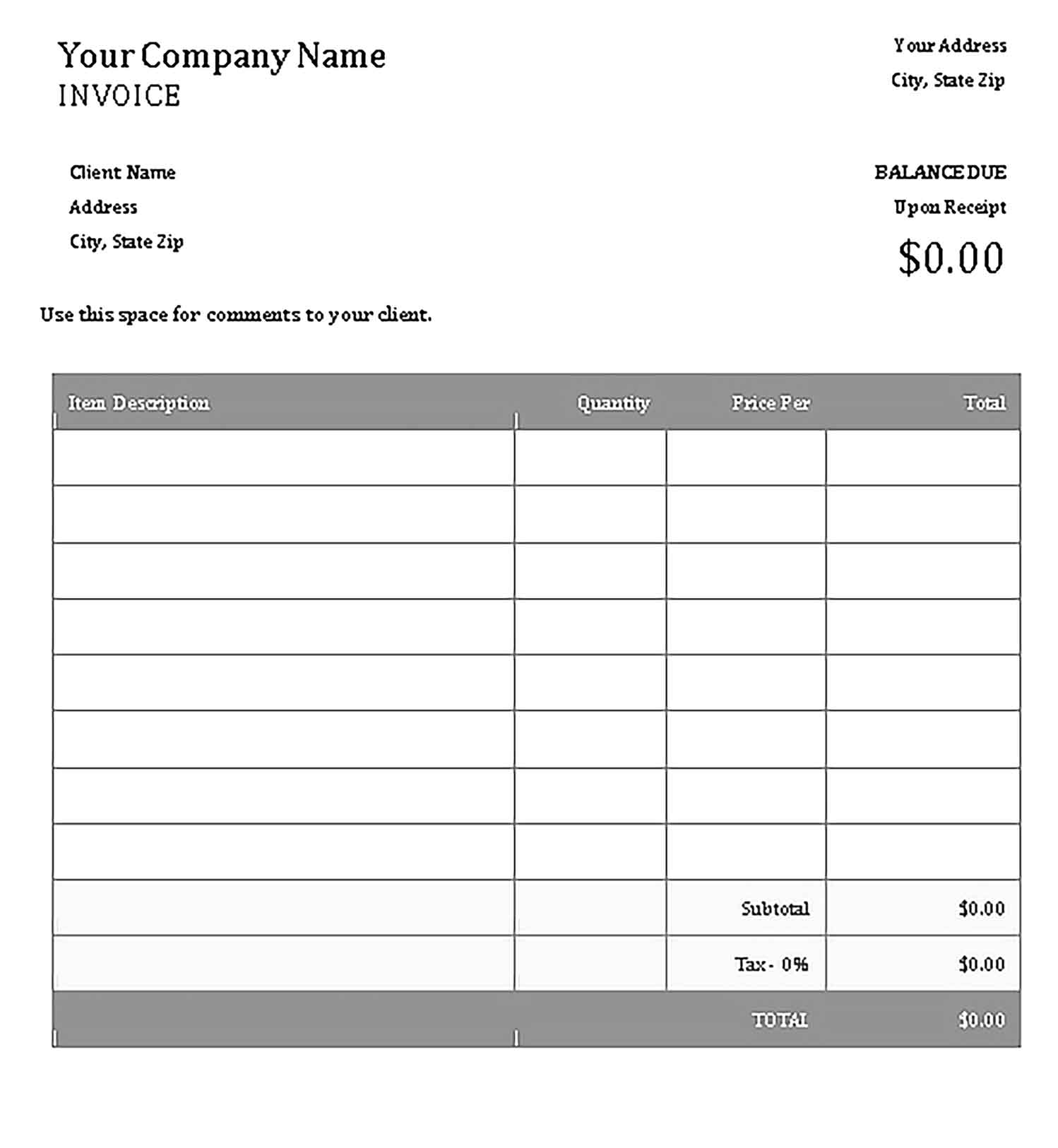 Sample Templates Simple Invoice