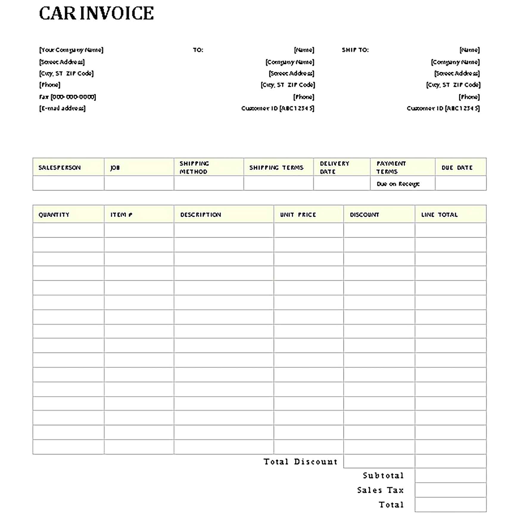 Sample Templates car invoice 002