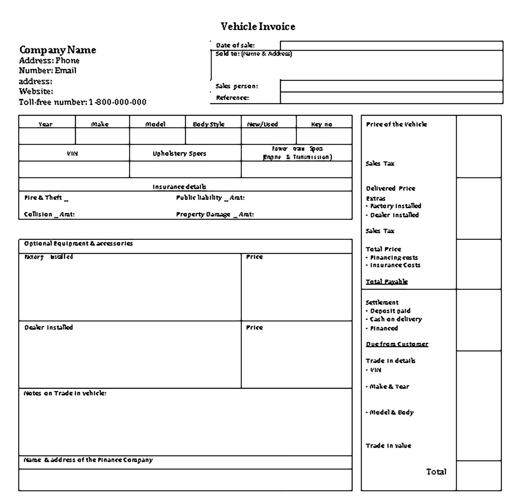 Sample Templates car invoice form
