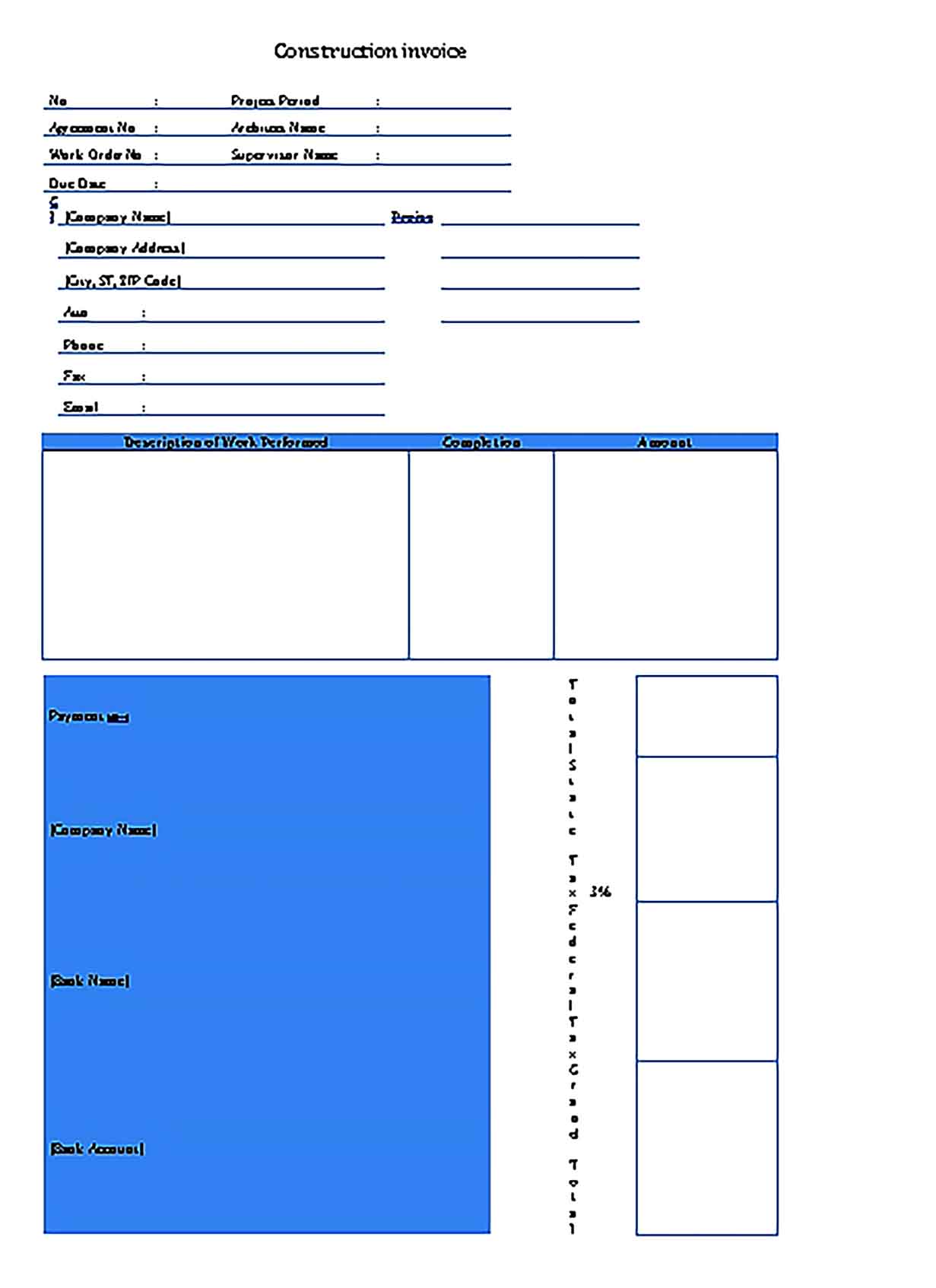 Sample Templates construction invoice word