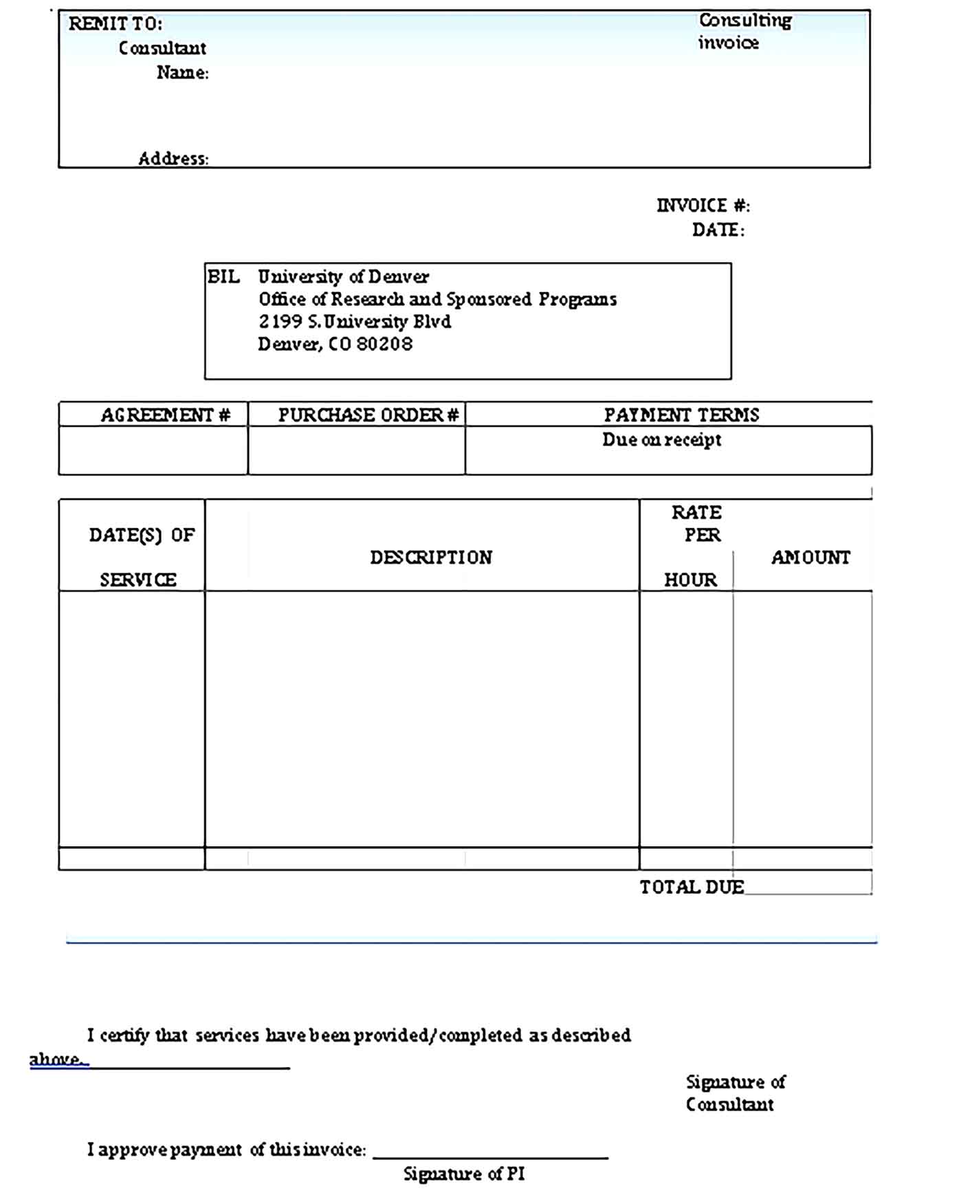 Sample Templates consulting invoice Free