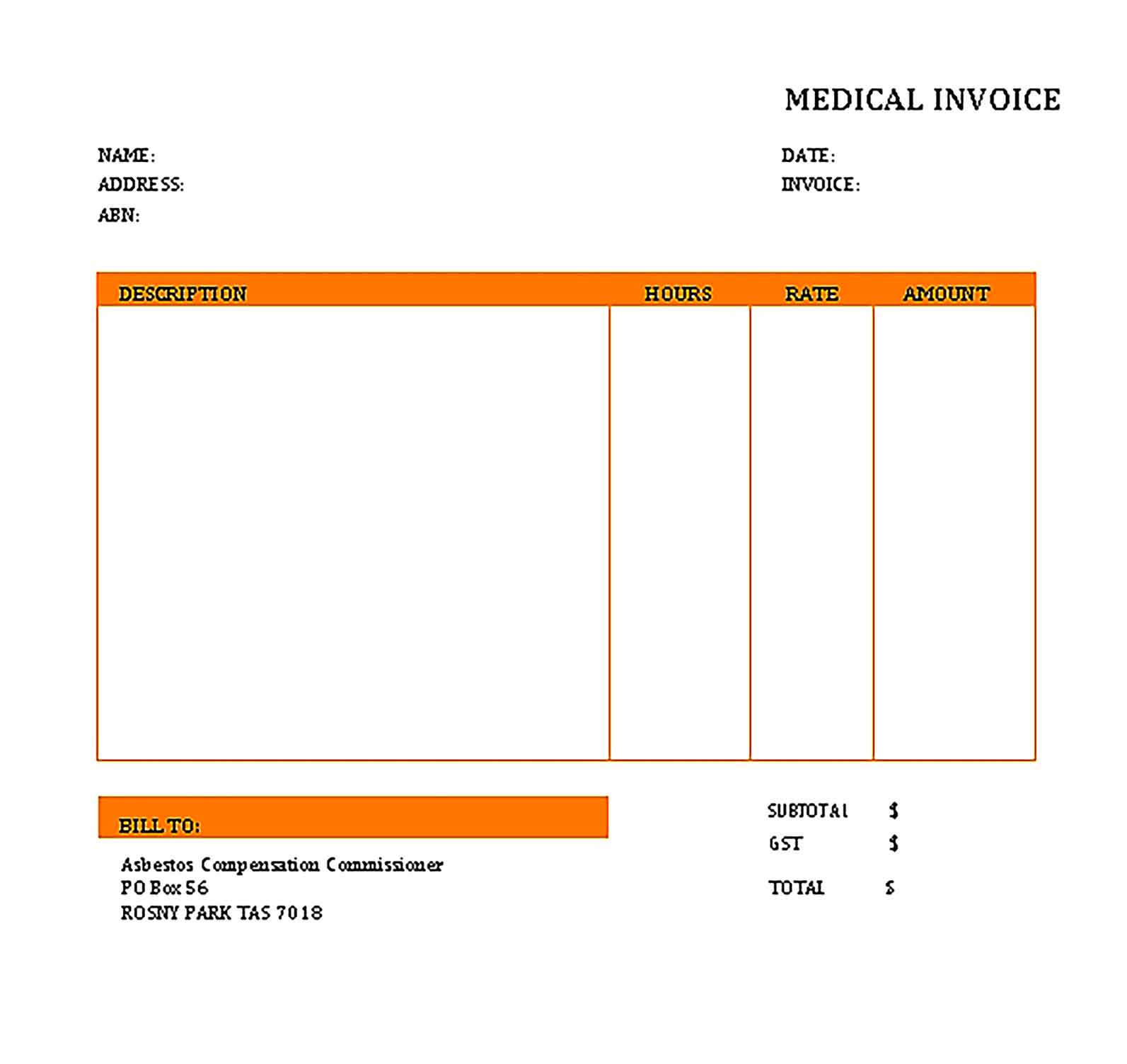 Sample Templates medical invoice