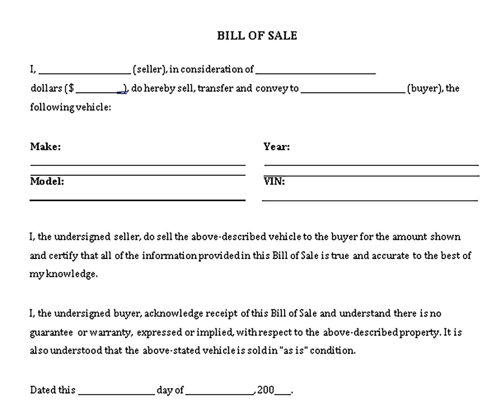 Sample bill of sale general purpose Templates