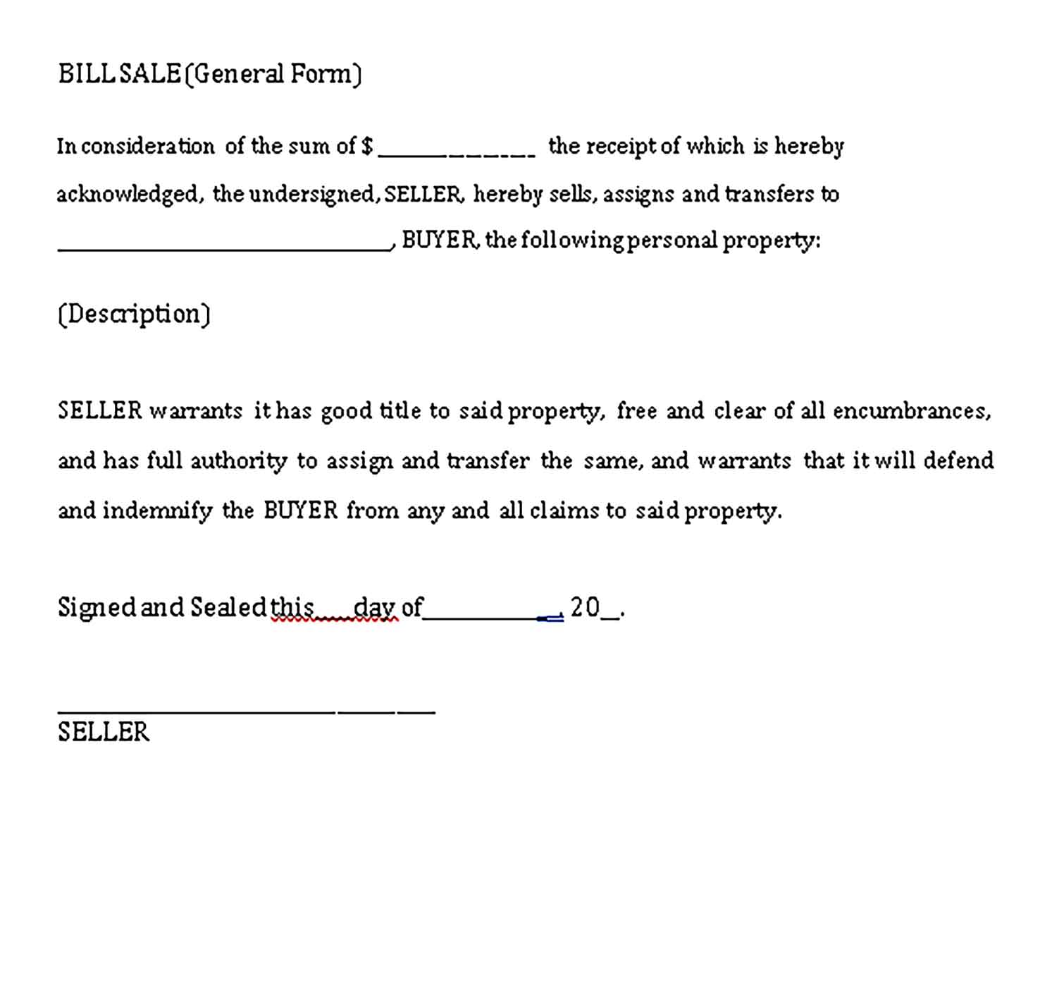 Sample general bill of sale Templates 001