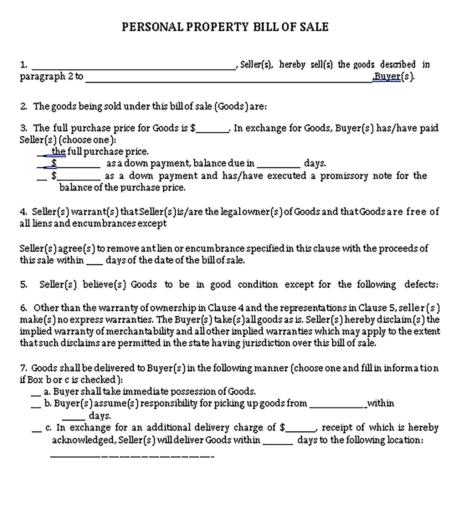 Sample general bill of sale Templates 002 1