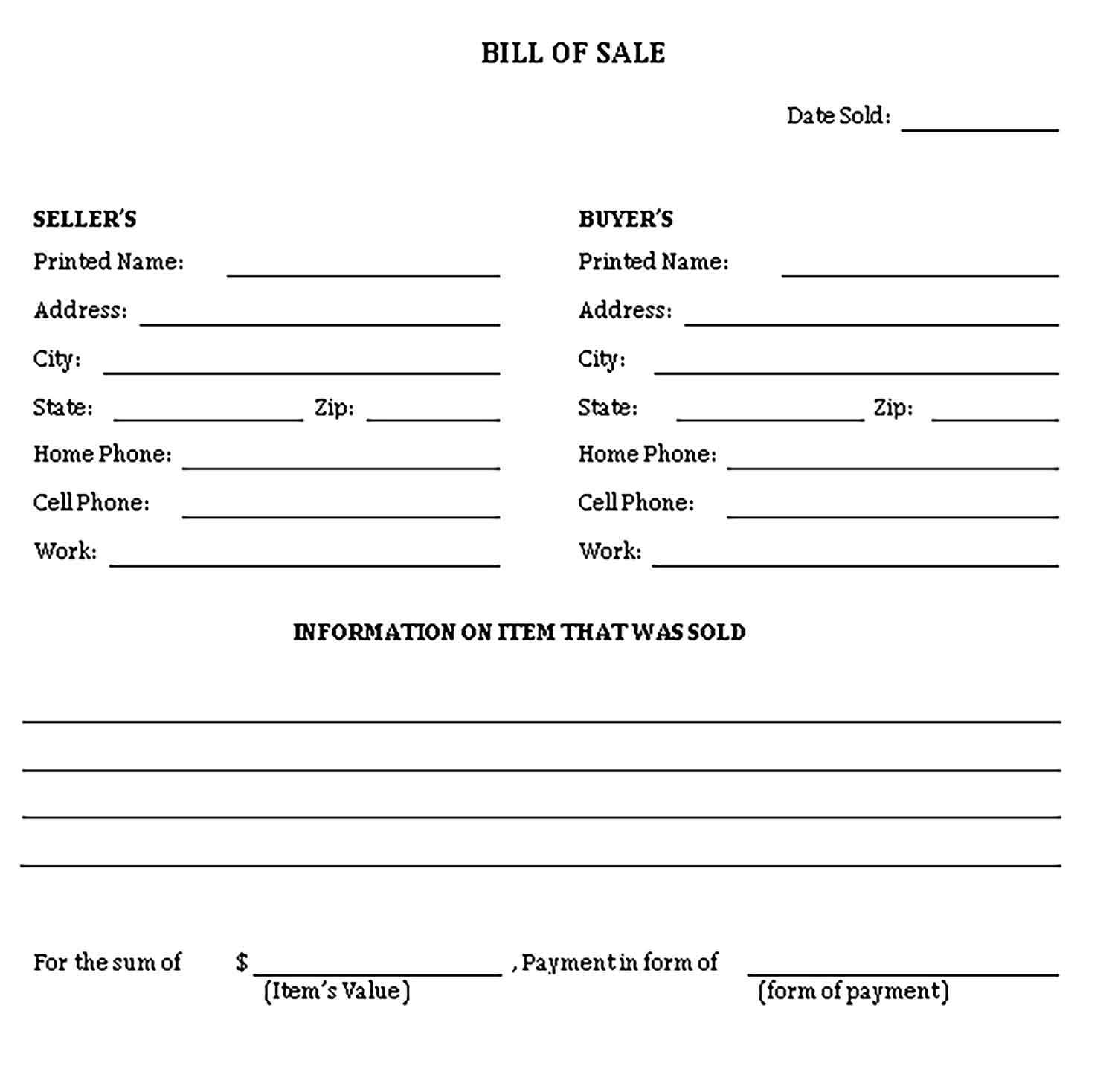 Sample general bill of sale form Templates 1