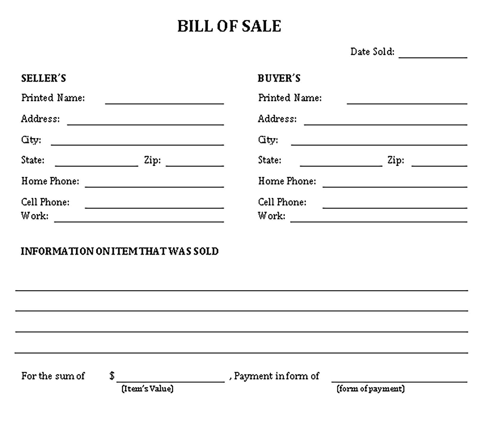 Sample general bill of sale form Templates