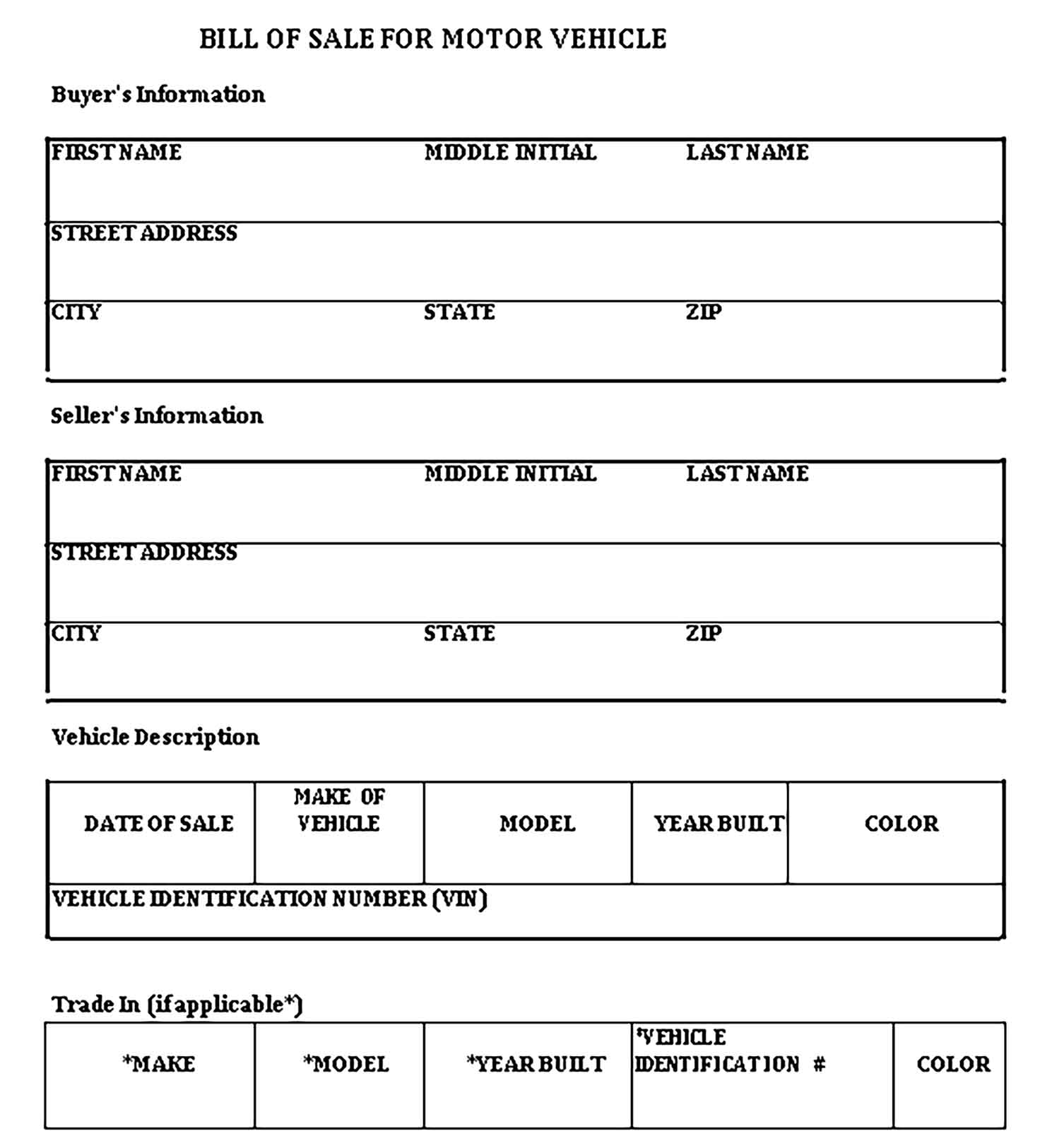 Sample vehicle bill of sale Templates