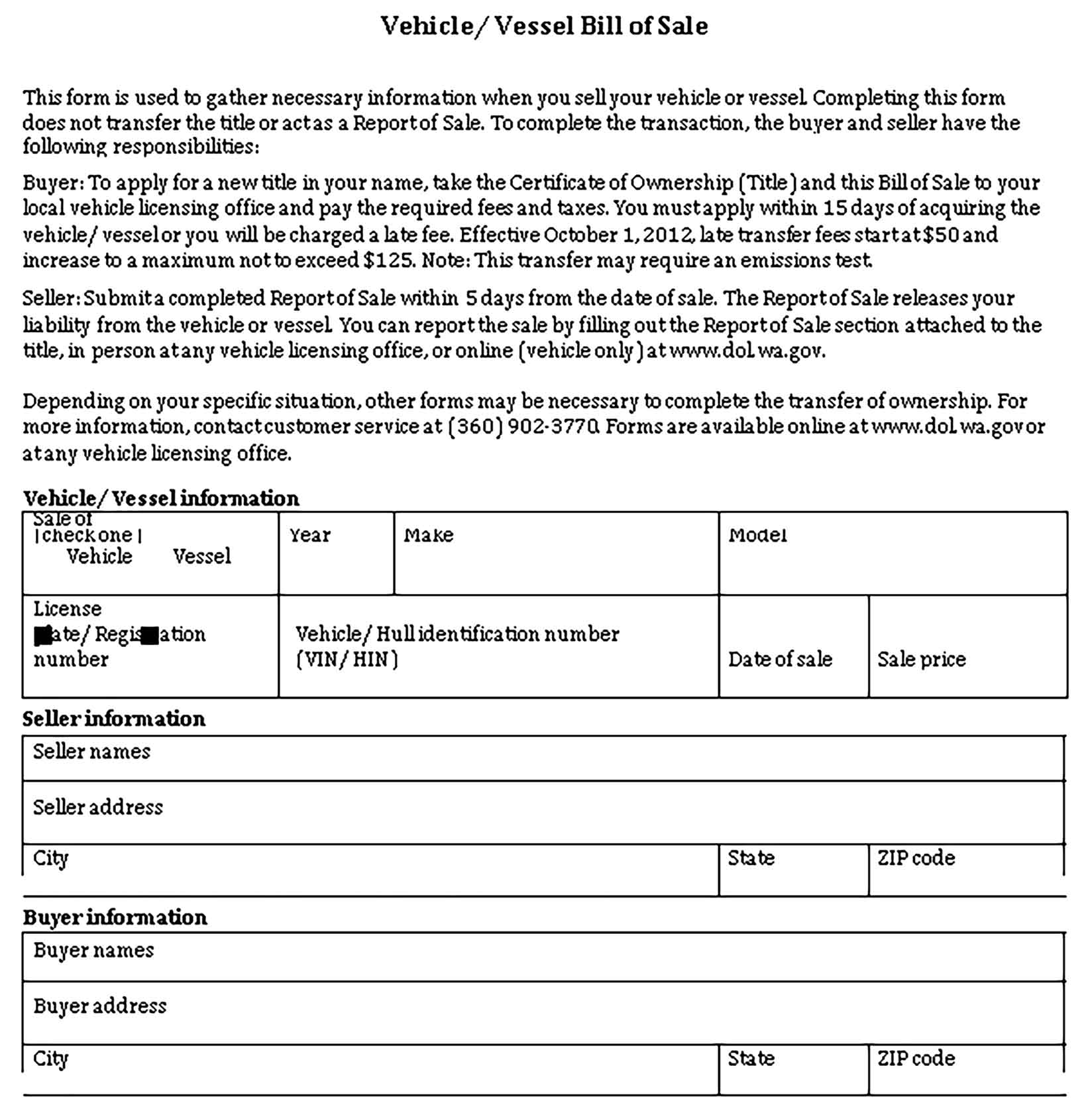 Sample vehicle bill of sale with lien Templates