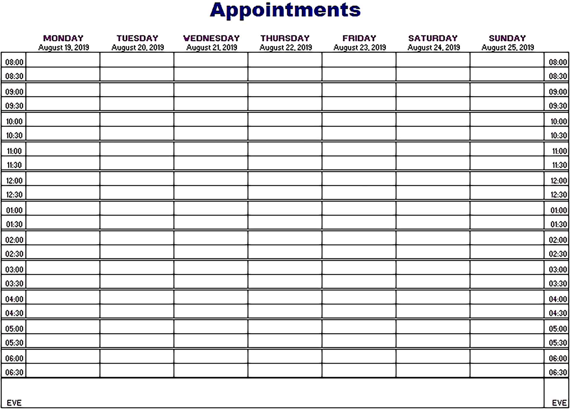 Template Appointments Schedule Sample