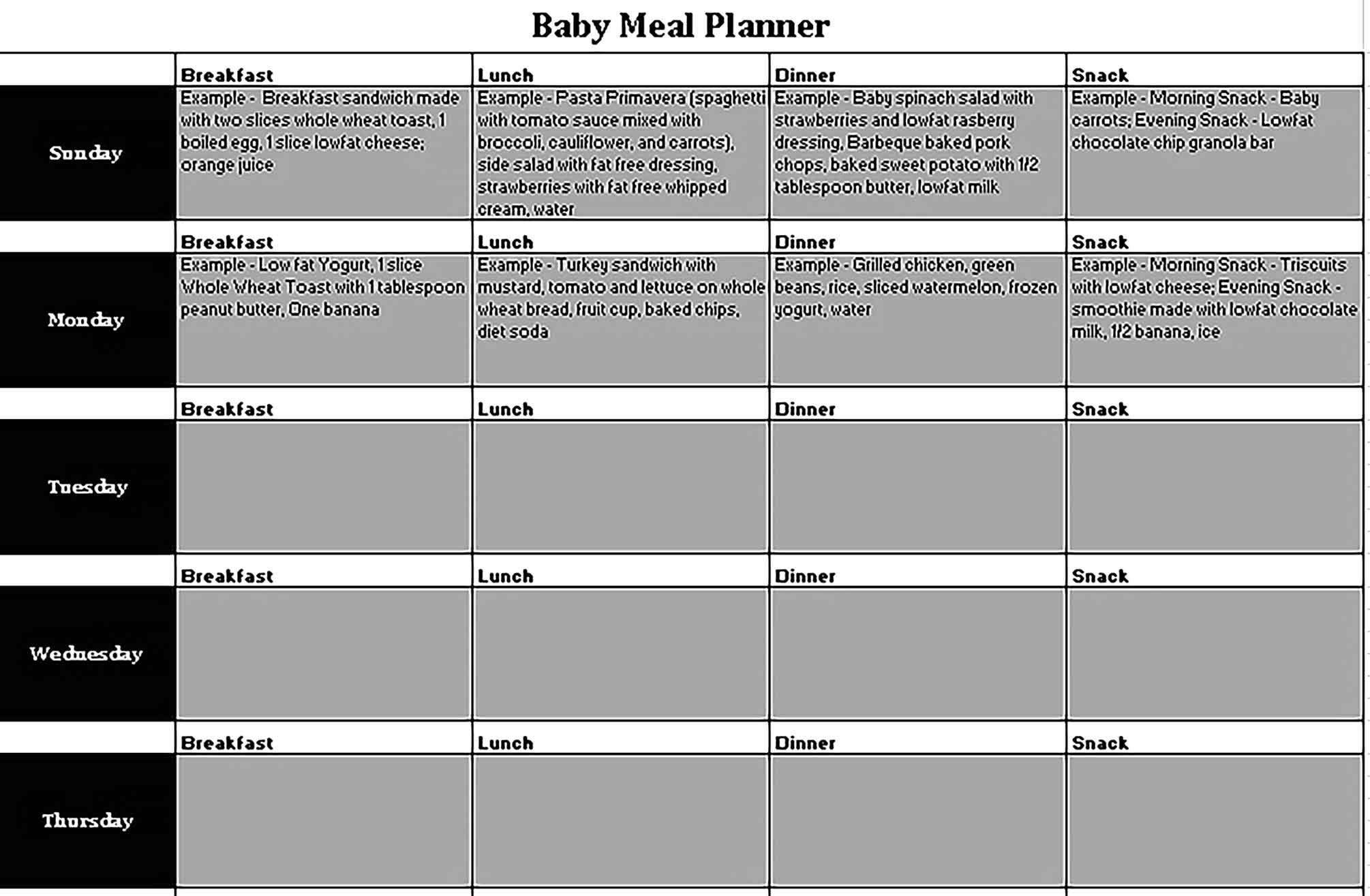 Template Baby Meal Sample