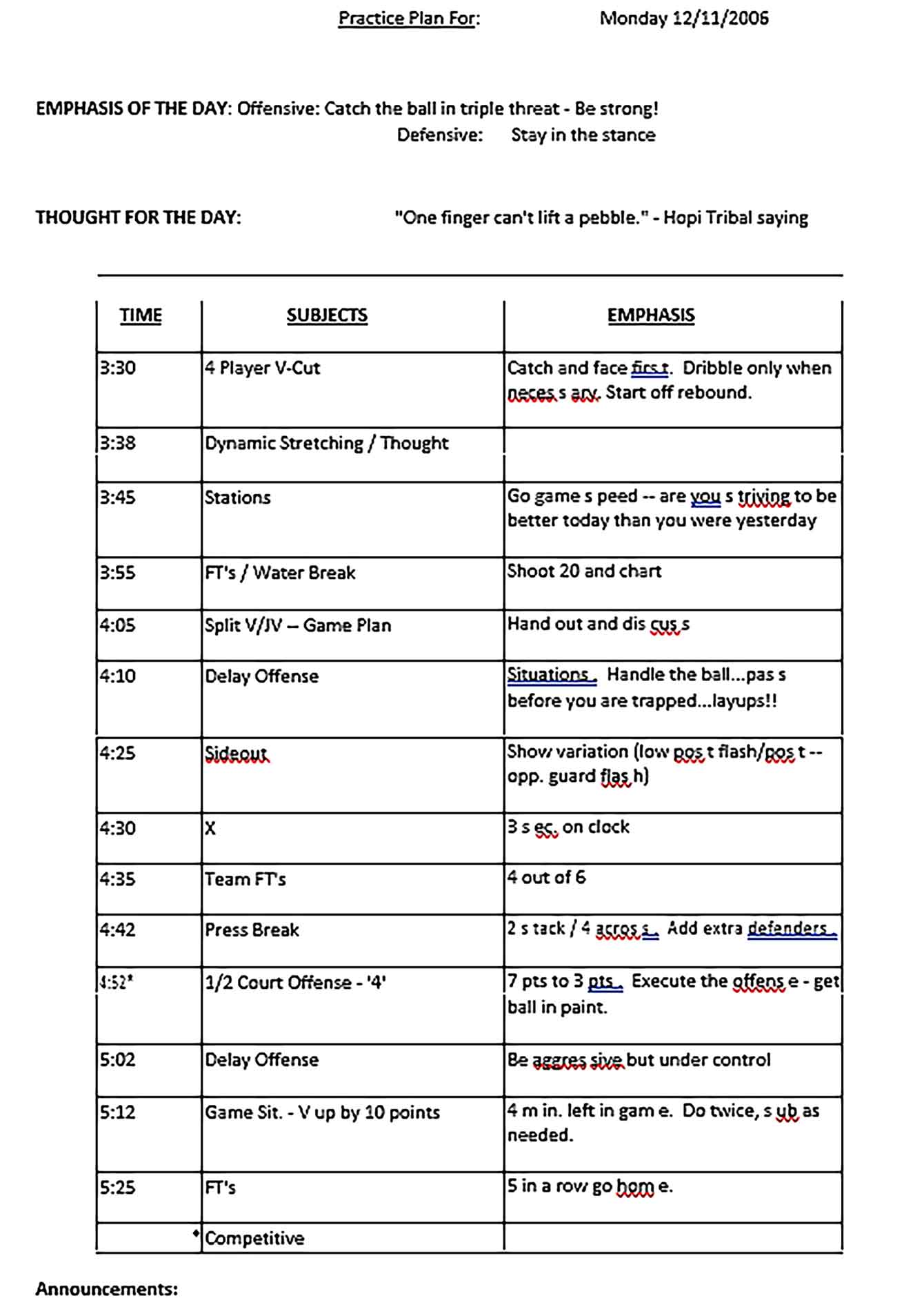 Template Basketball Practice Schedule Sample