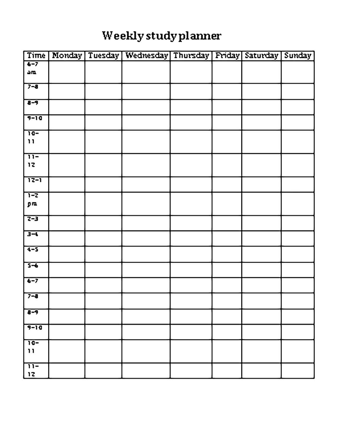 Template Blank Study Schedule Word Format Sample
