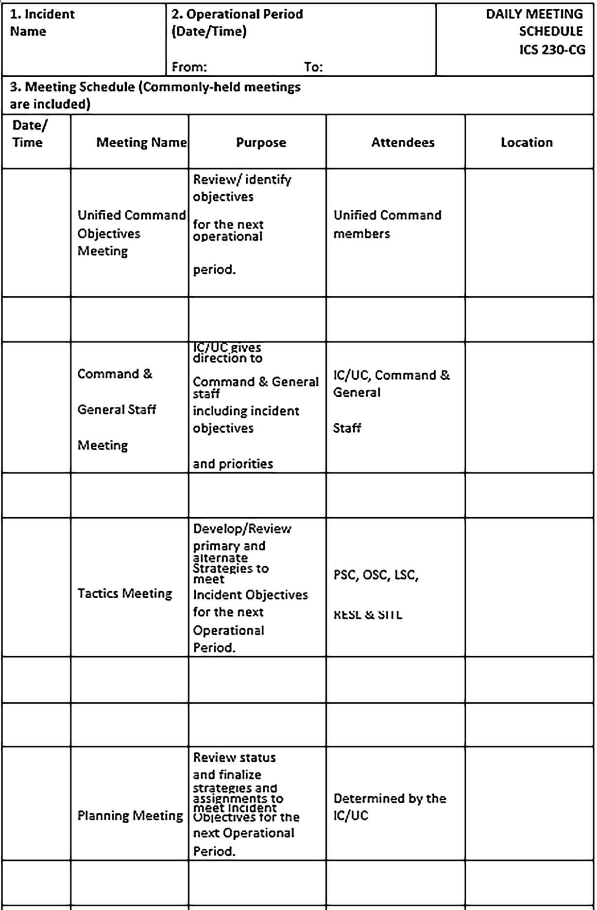Template Daily Meeting Schedule Format Sample