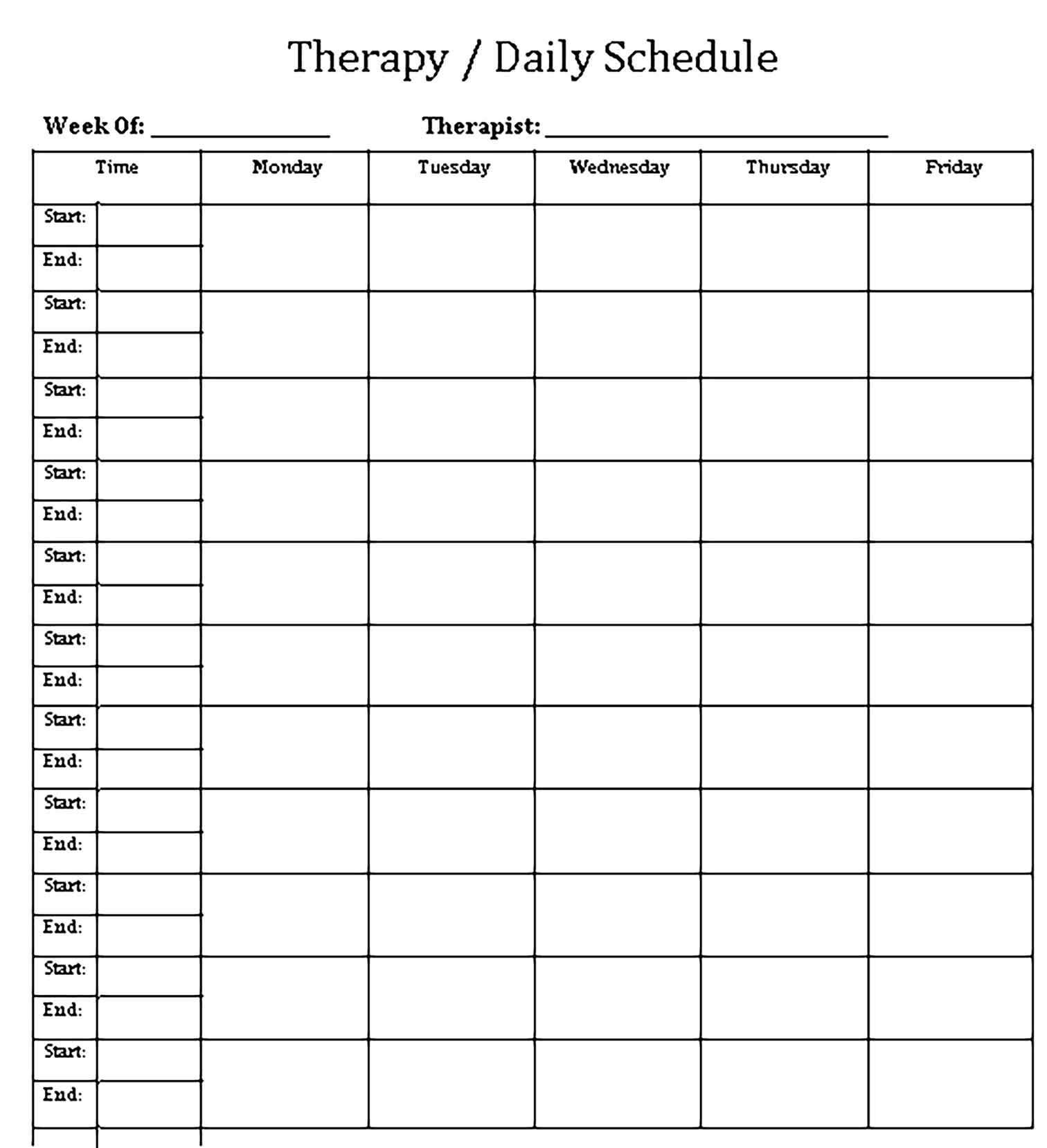 Template Daily Therapy Schedule Sample