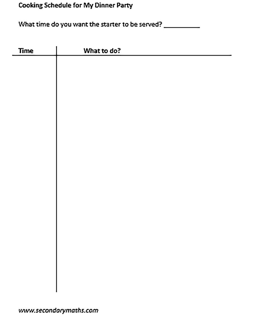 Template Dinner Party Schedule Sample