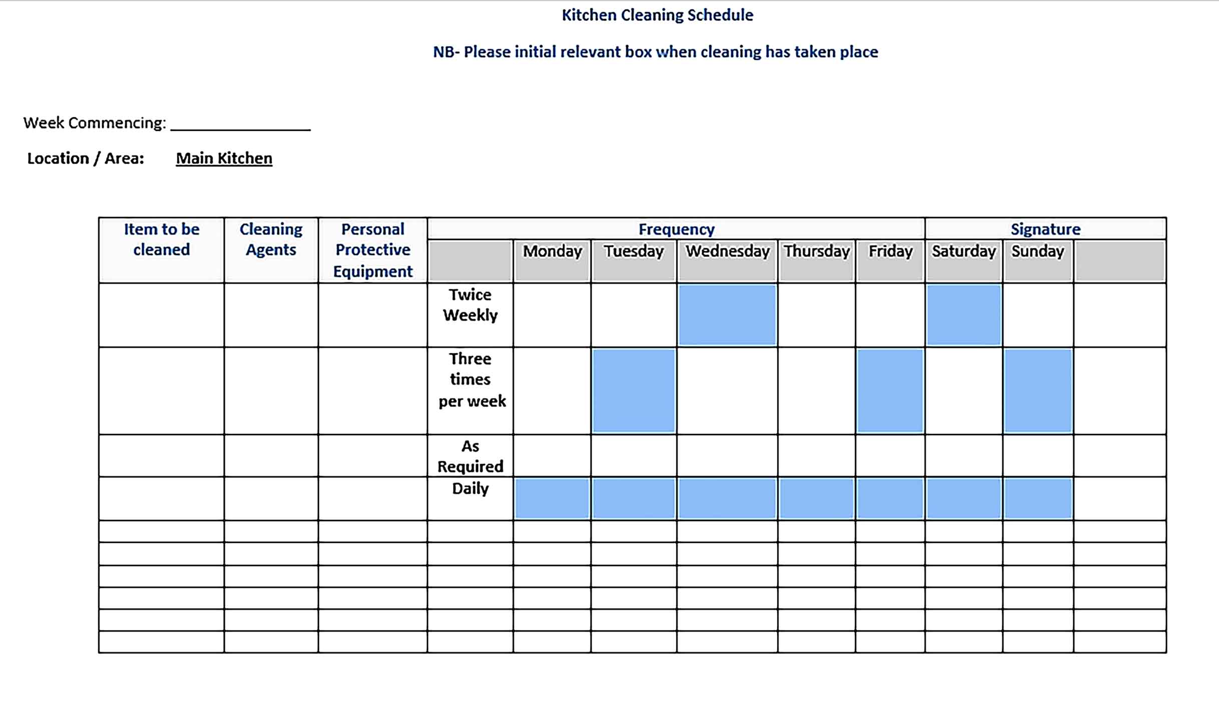 Template Doc Format Kitchen Cleaning Schedule 1 Sample 002