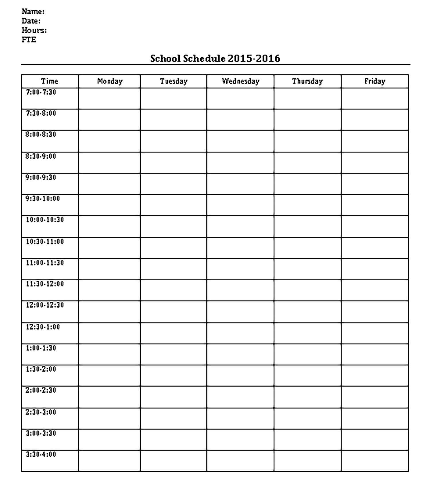 Template Editable Hig School Teacher Schedule Sample