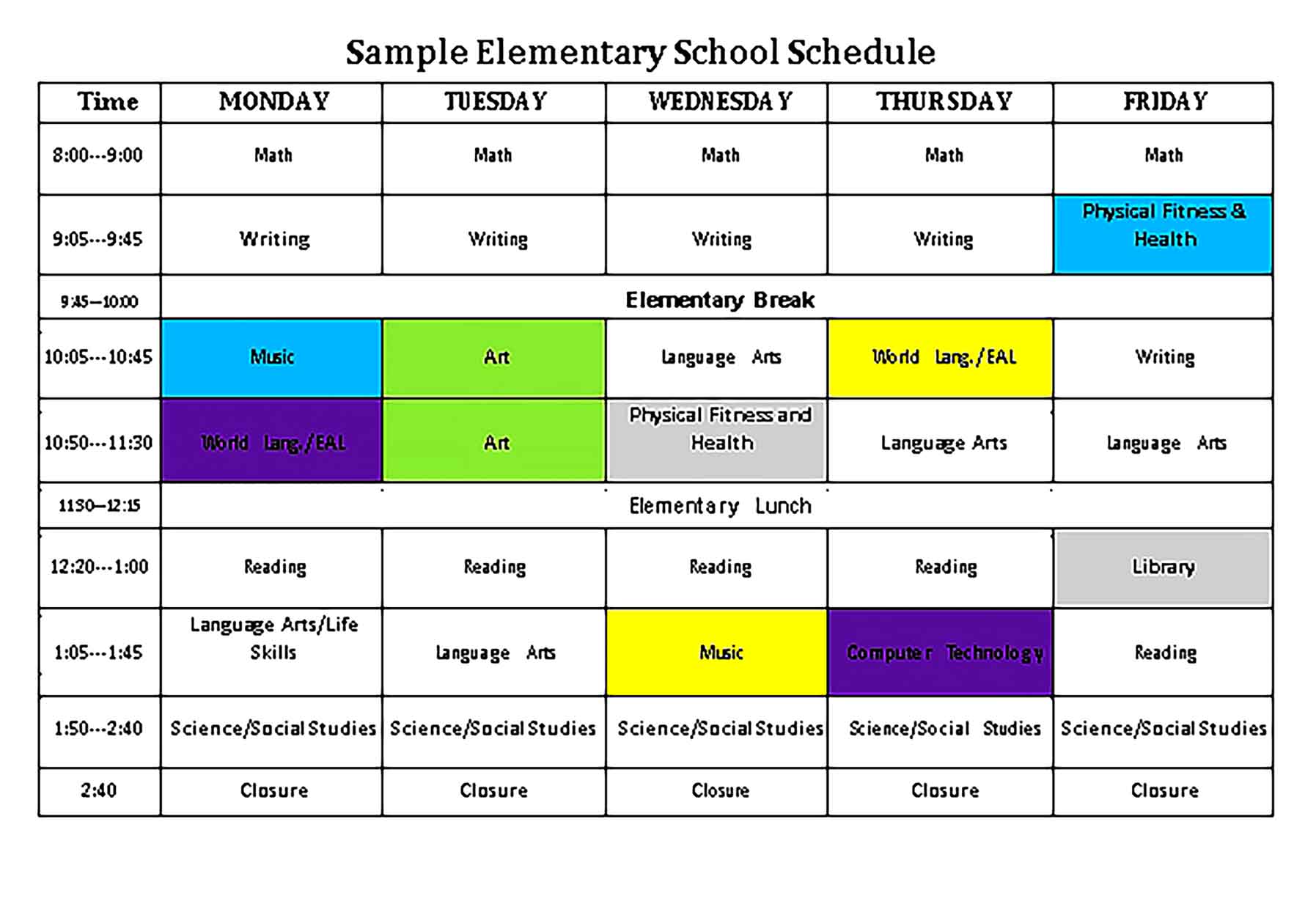 Template Elementary School Sample