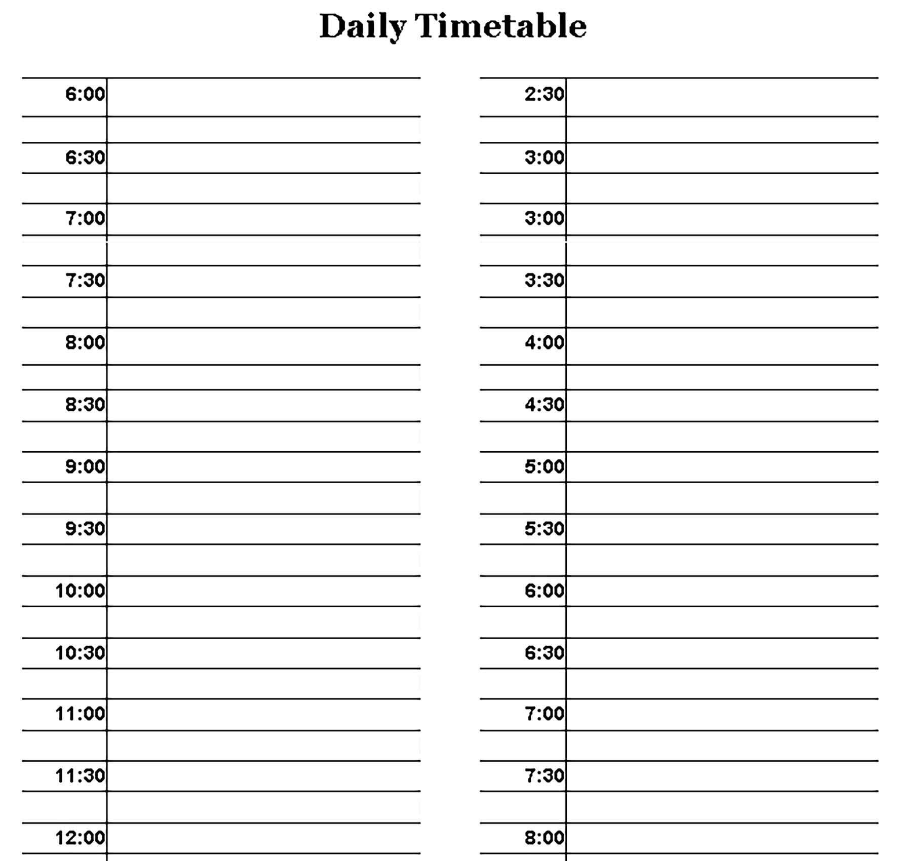 Template Family Daily Timetable Sample
