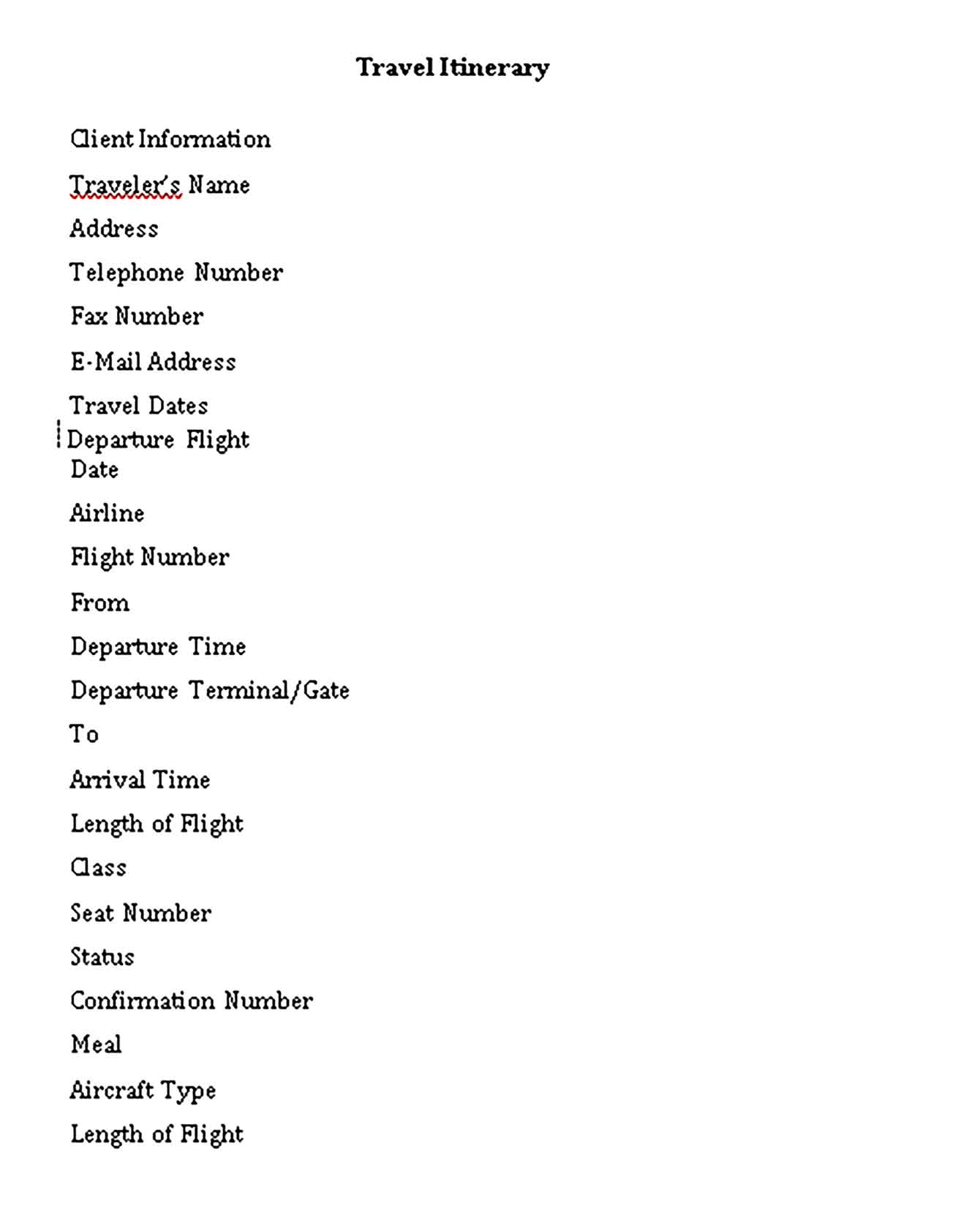Template Flight Travel Itinerary Schedule Free Sample