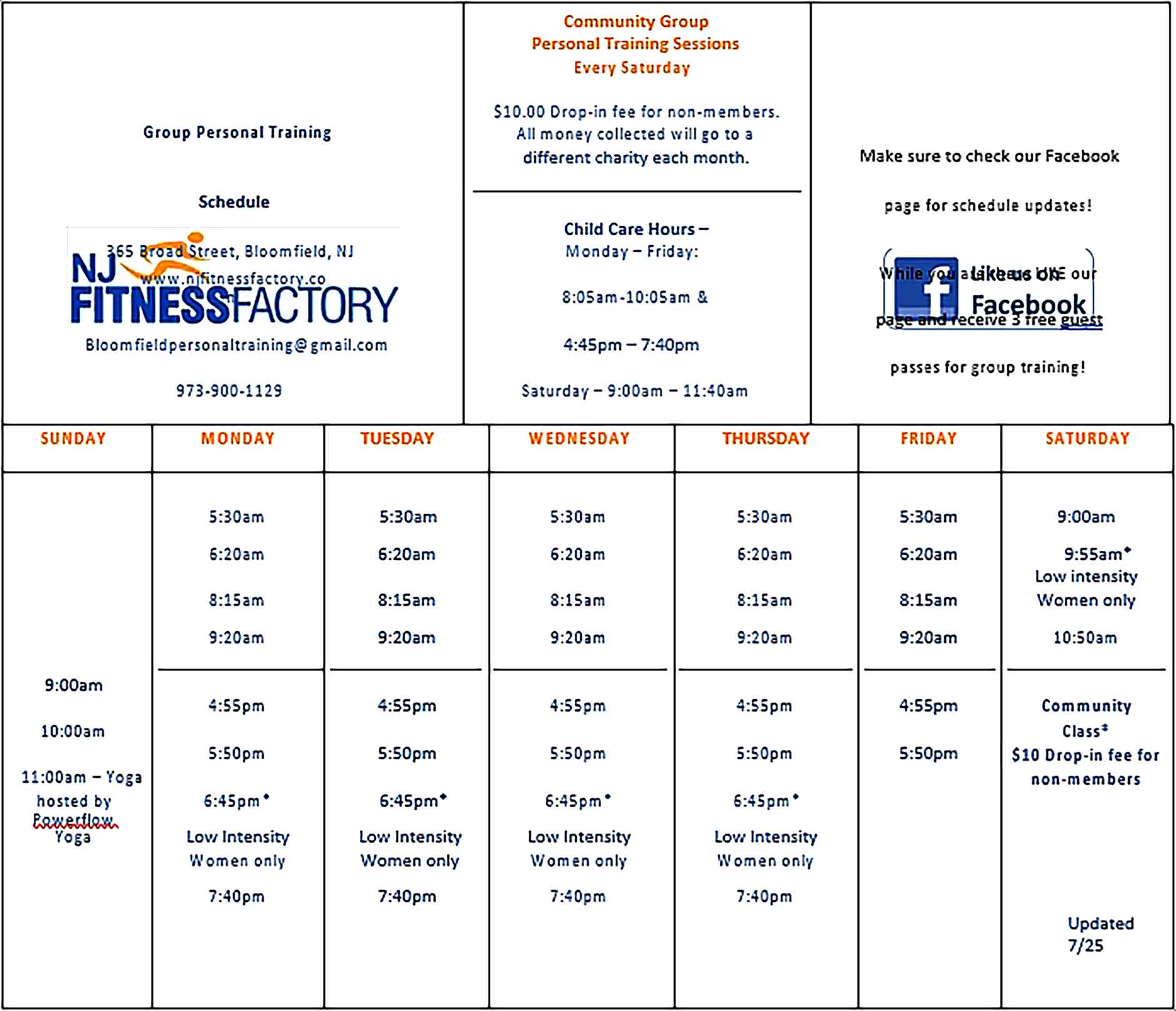 Template Group Personal Training Schedule Sample