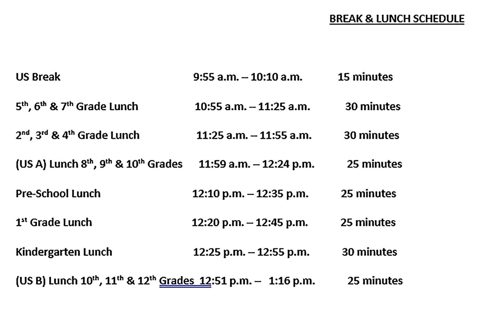 Template Lunch and Break Schedule Sample