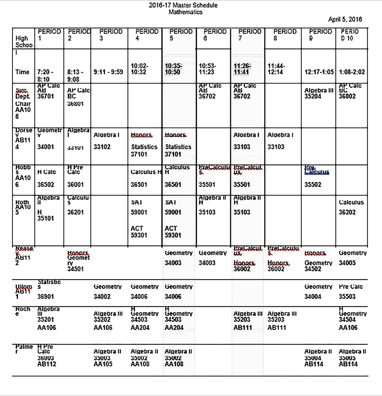 Template Master Schedule Sample
