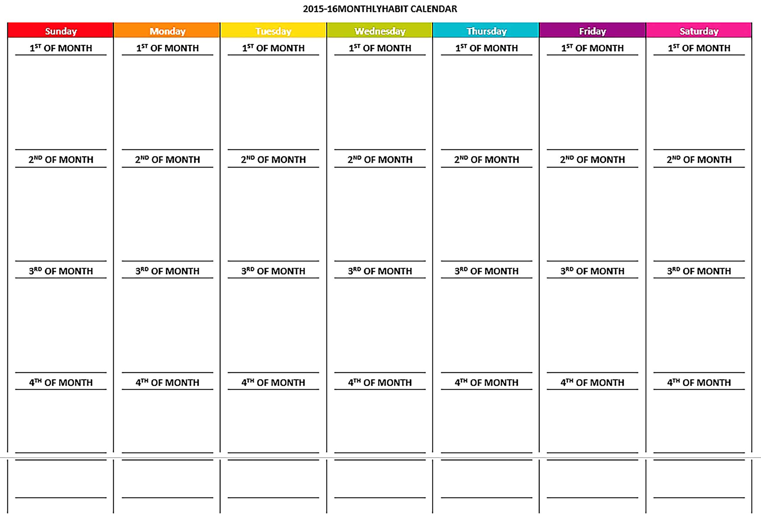Template Monthly Habit Calendar Schedule Sample