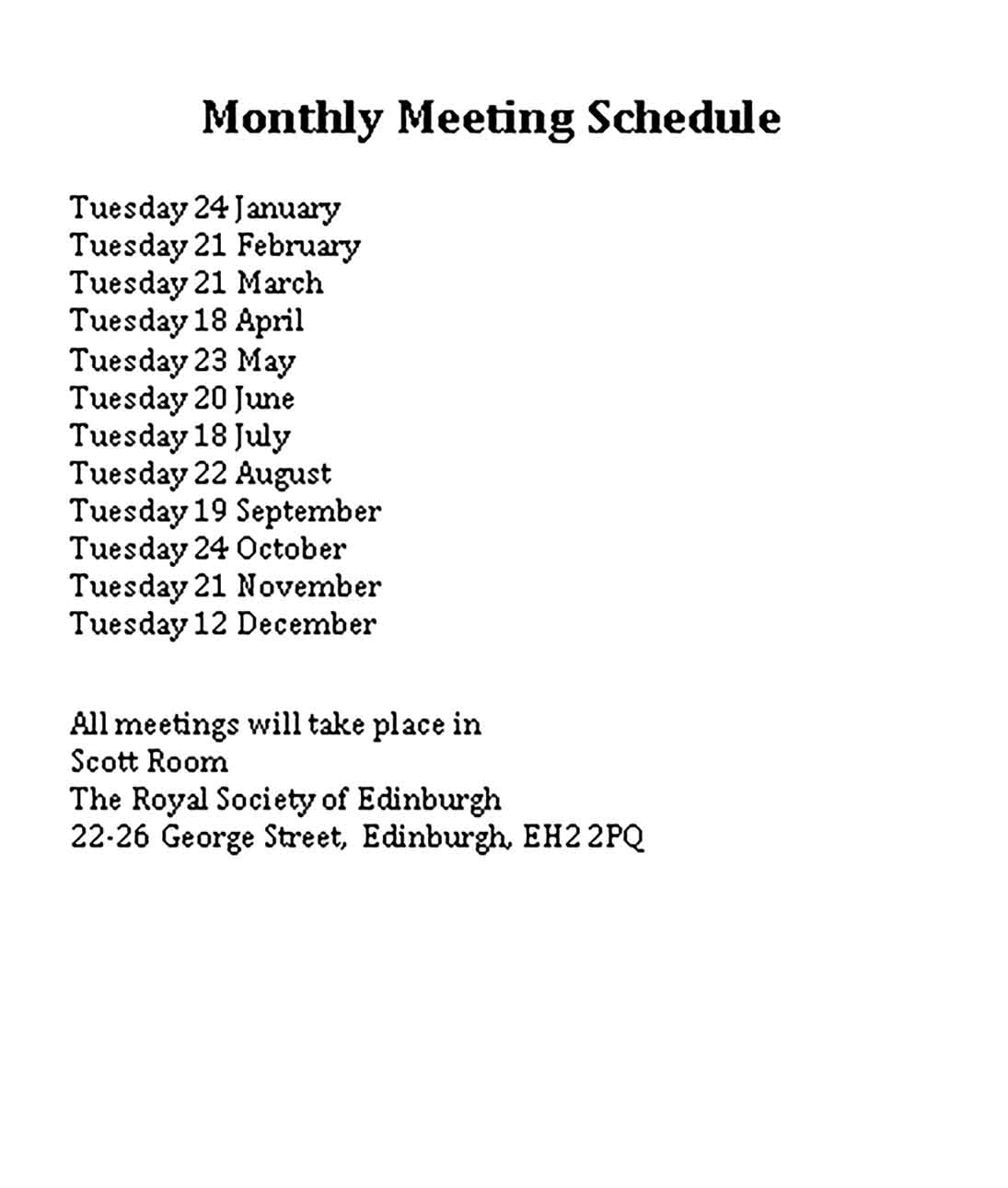 Template Monthly Meeting Sample