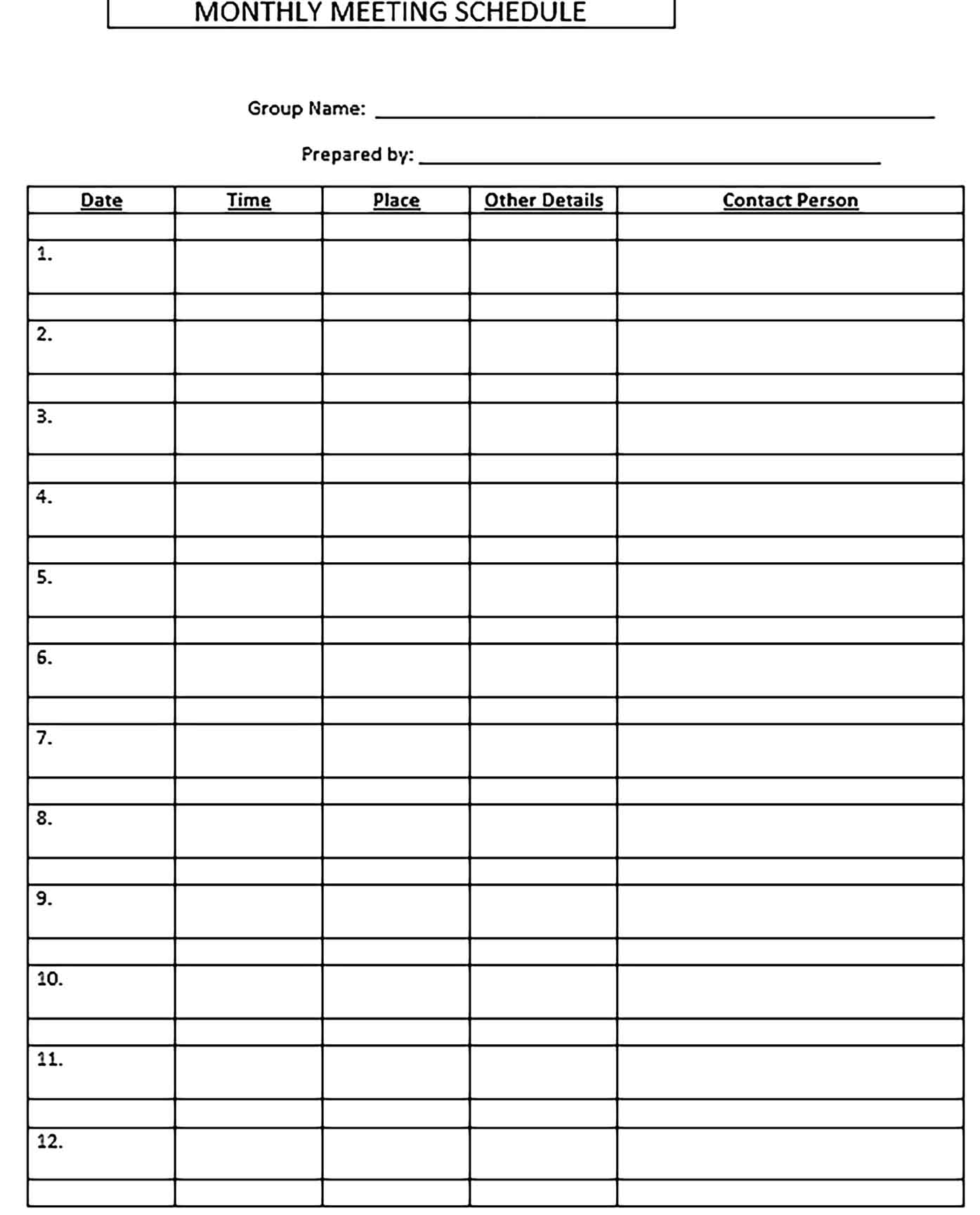 Template Monthly Meeting Schedule Word Doc Editable Sample