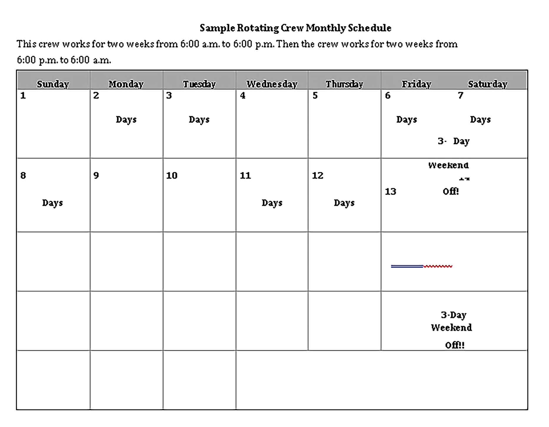 Template Monthly Schedule Sample
