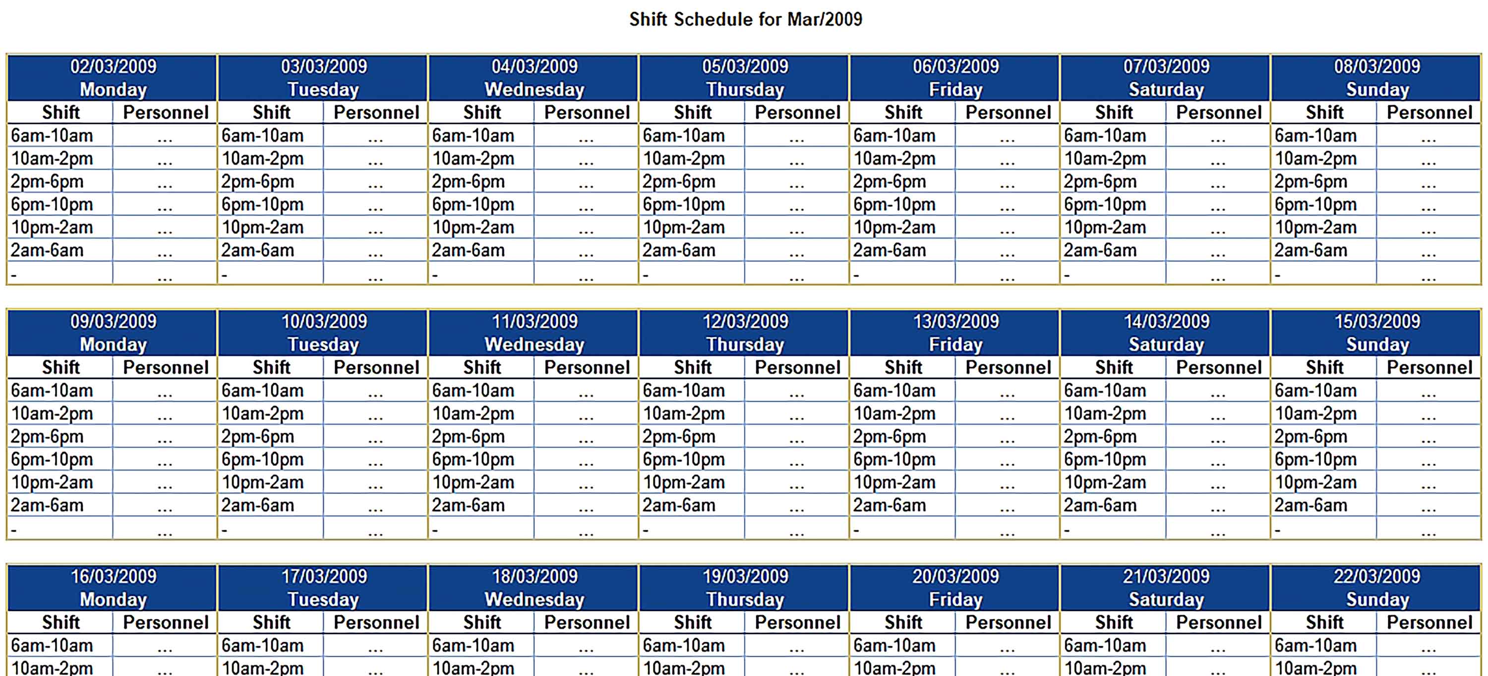 Template Monthly Shift Schedule Sample