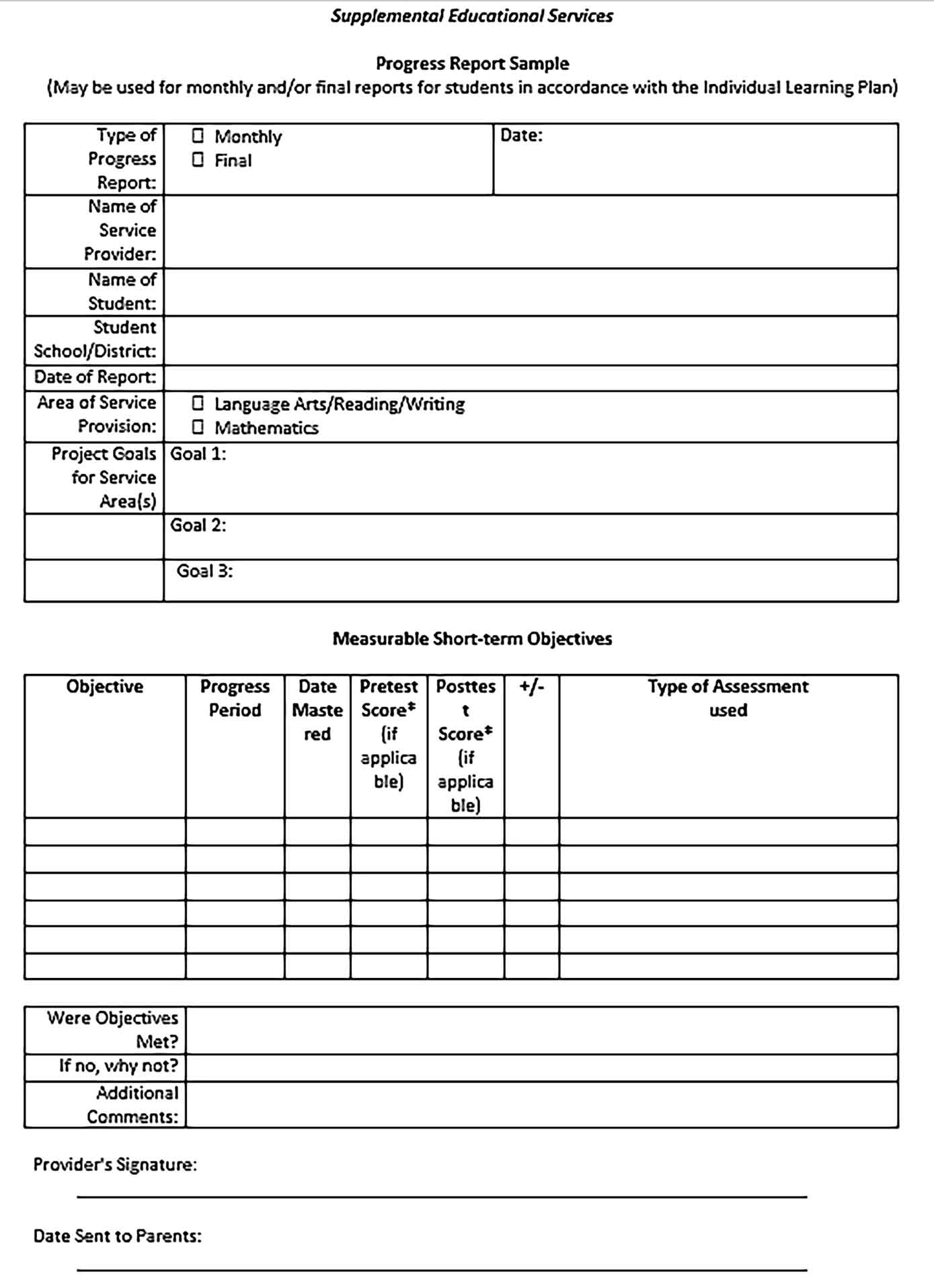 Template Monthly Student Assessment Report Sample