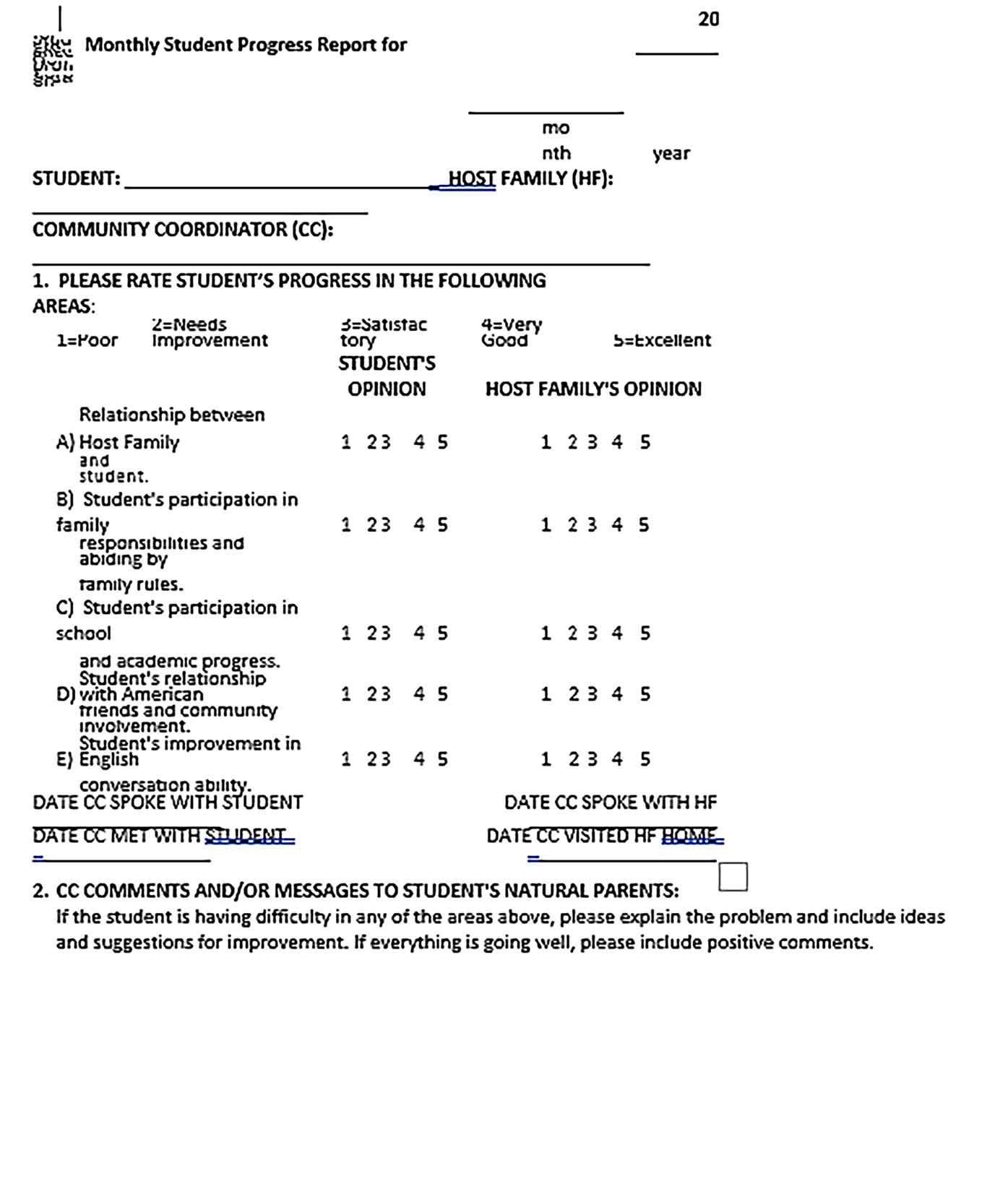 Template Monthly Student Report in Sample