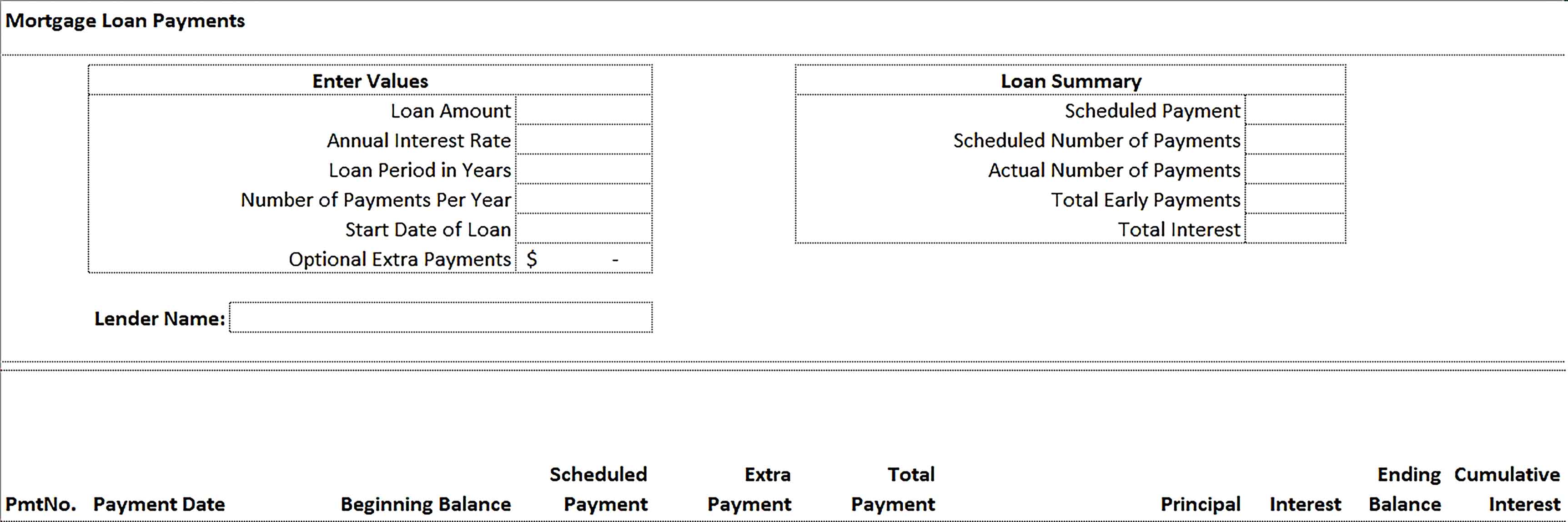 Template Mortgage Loan Schedule Excel Format Sample