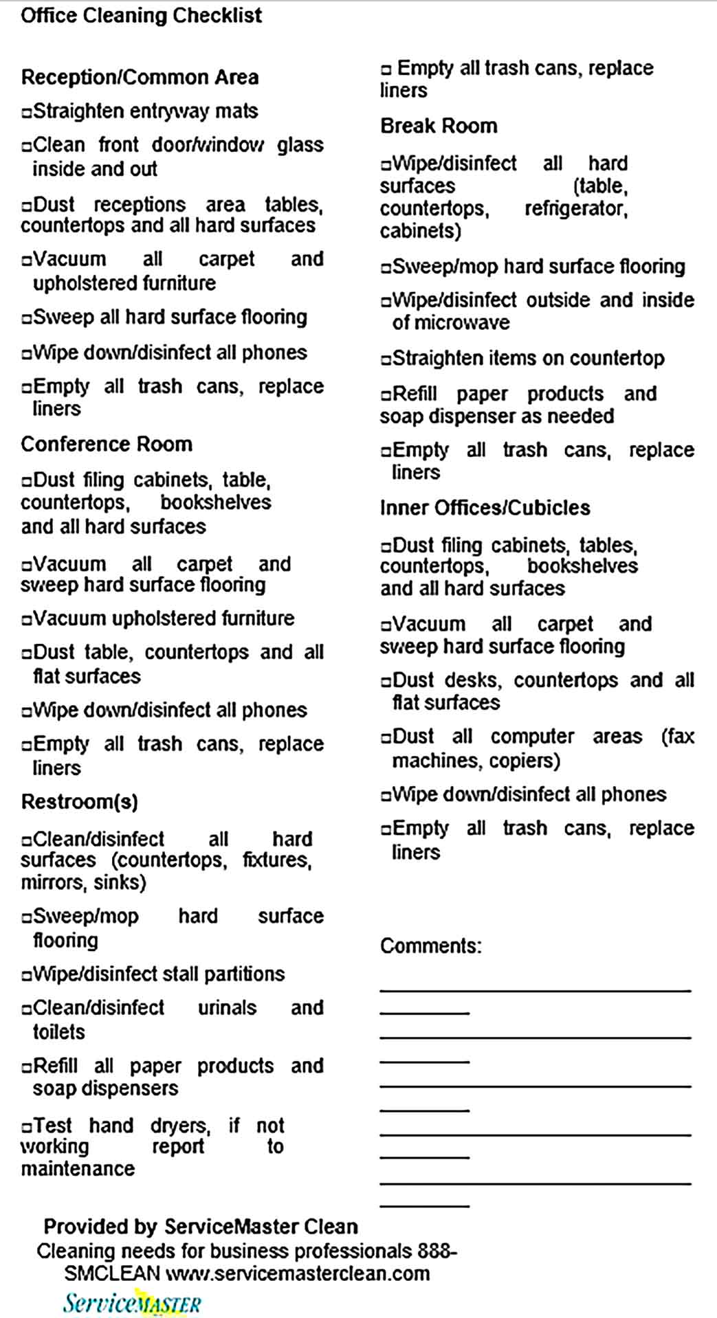 Template Office Cleaning Checklist Sample