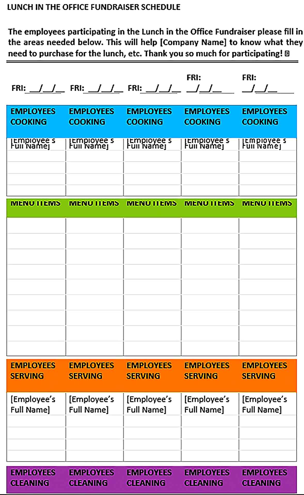 Template Office Lunch Schedule Sample 1