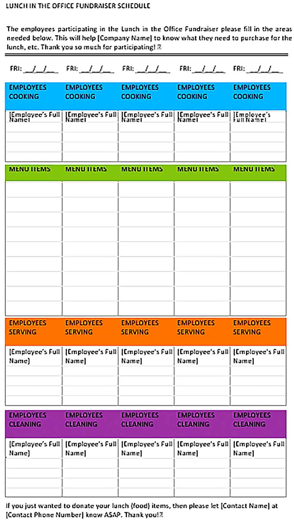 Template Office Lunch Schedule Sample
