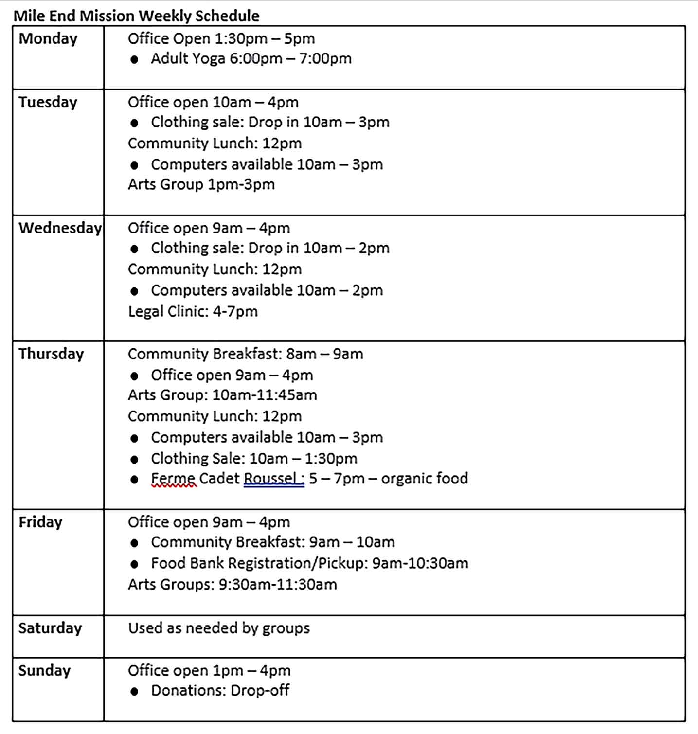 Template Office Weekly Schedule Sample